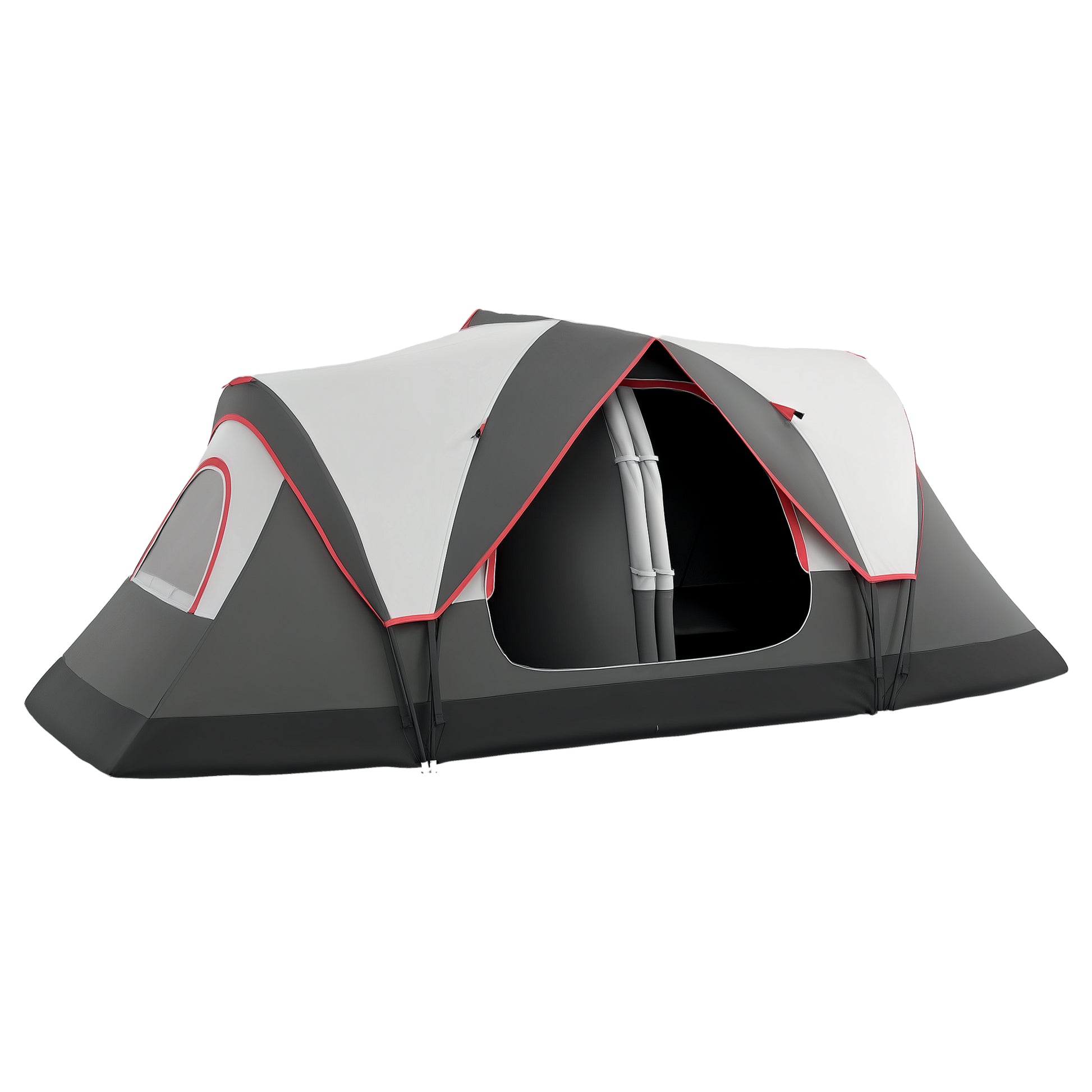 Camping Tent, Tunnel Tent for 6-8 People, with Light Hook, Mesh Windows, 2 Rooms Windproof Family Tent with Carrying Bag, 2000mm Water-Resistant Group Tent for Camping, Garden, Grey