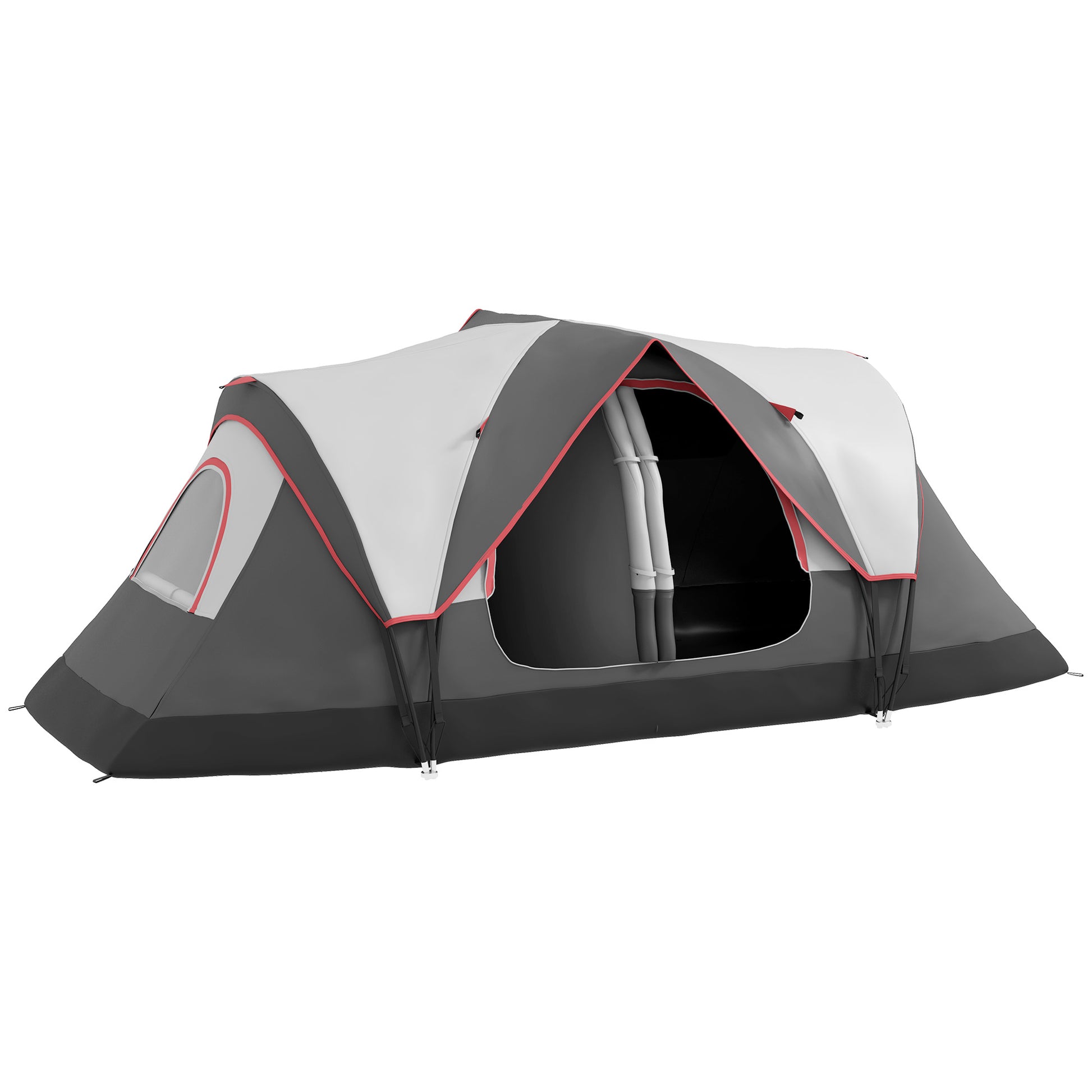 Camping Tent, Tunnel Tent for 6-8 People, with Light Hook, Mesh Windows, 2 Rooms Windproof Family Tent with Carrying Bag, 2000mm Water-Resistant Group Tent for Camping, Garden, Grey