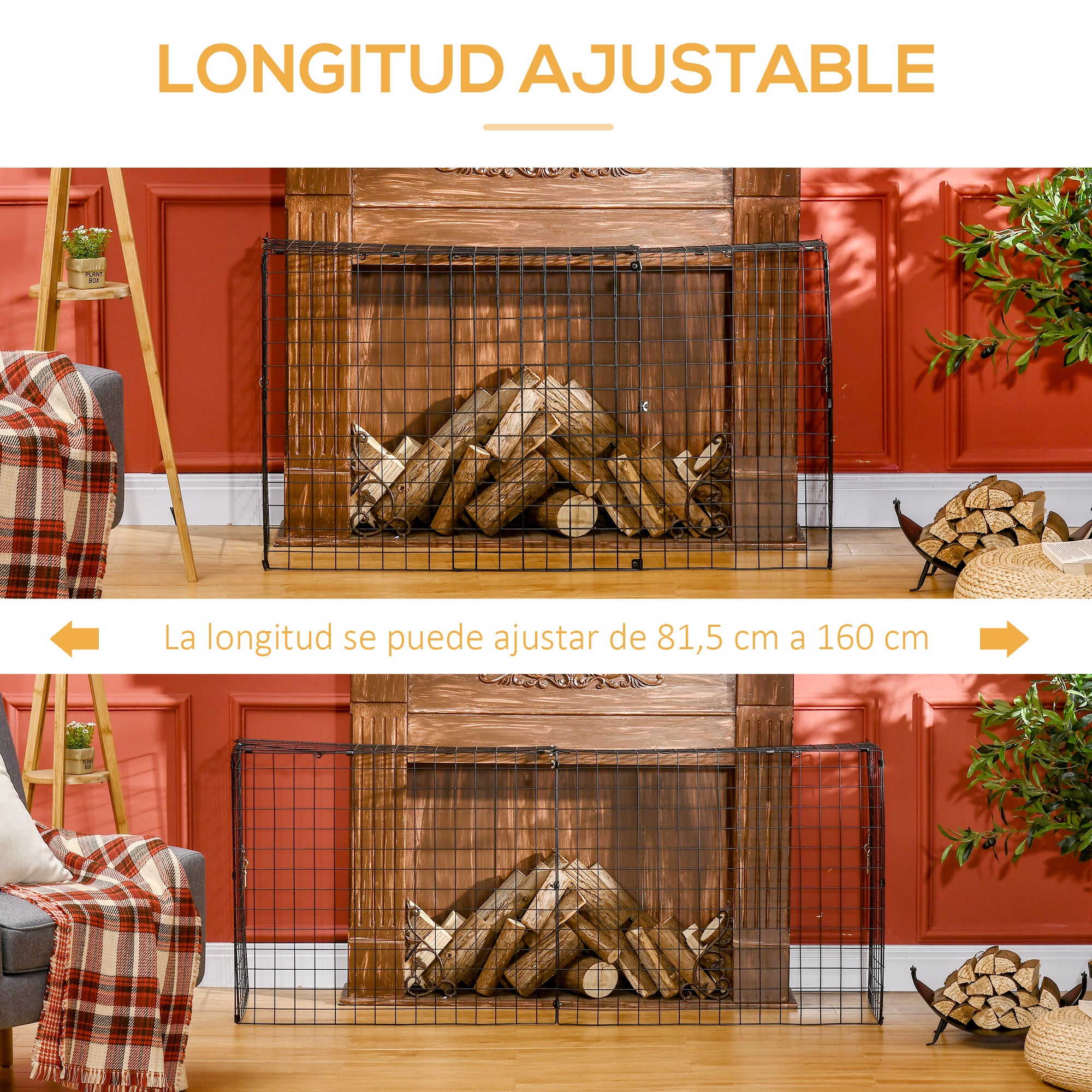 Fireplace Spark Protection Screen with Adjustable Length 81.5-160x44x68 cm Black Metal Wire Fireplace Protector