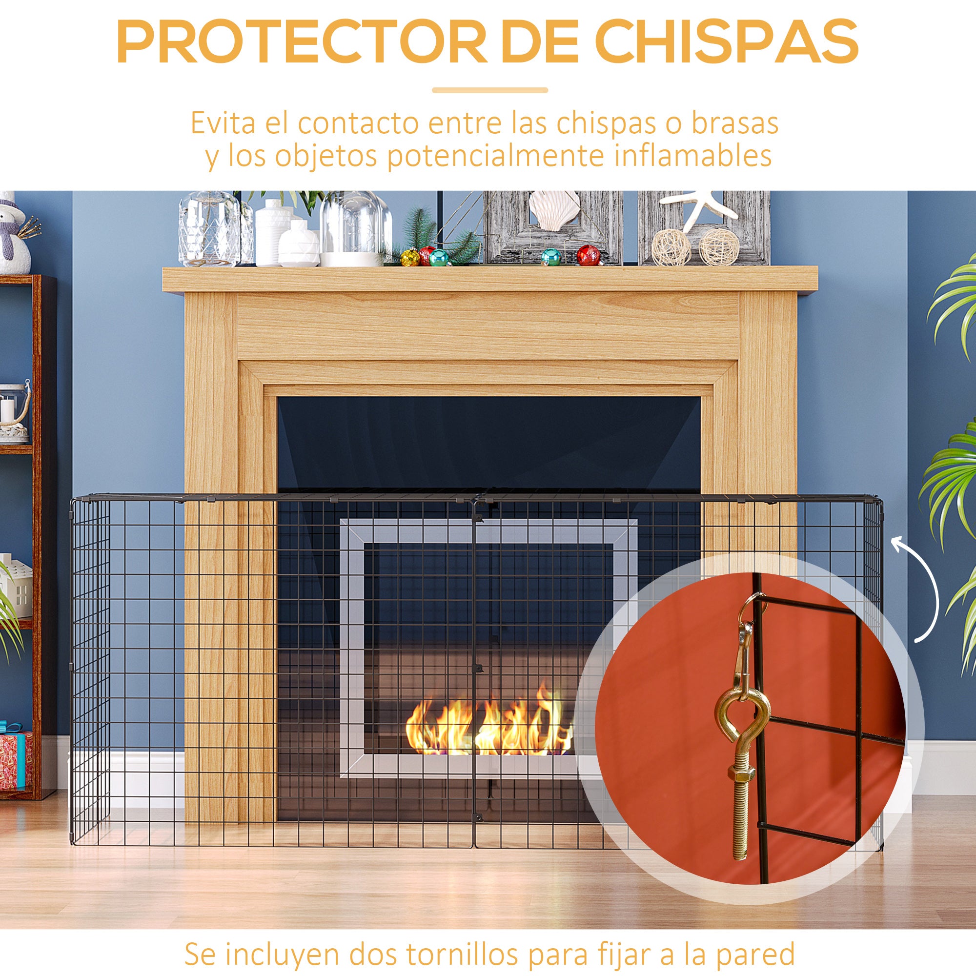 Fireplace Spark Protection Screen with Adjustable Length 81.5-160x44x68 cm Black Metal Wire Fireplace Protector