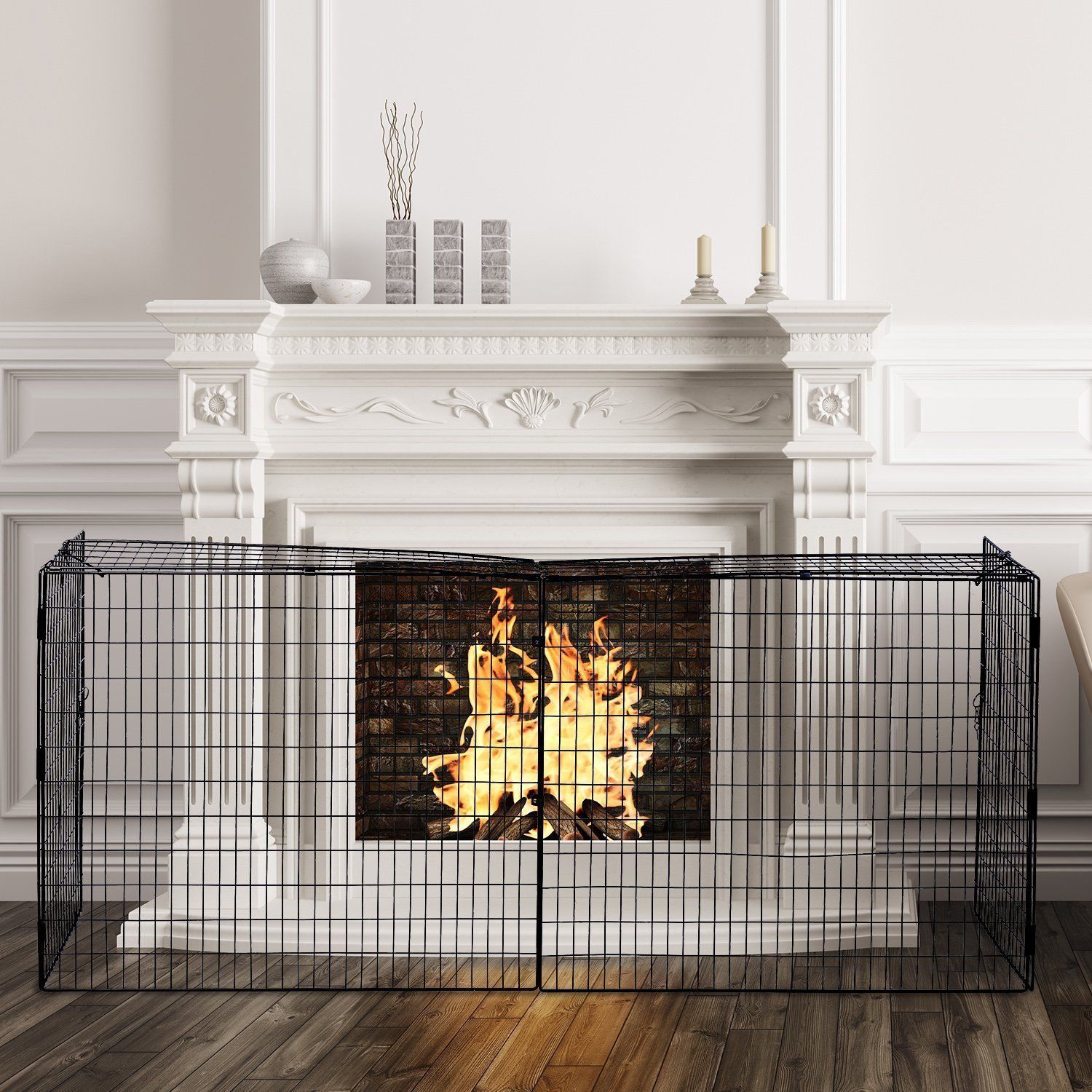 Fireplace Spark Protection Screen with Adjustable Length 81.5-160x44x68 cm Black Metal Wire Fireplace Protector