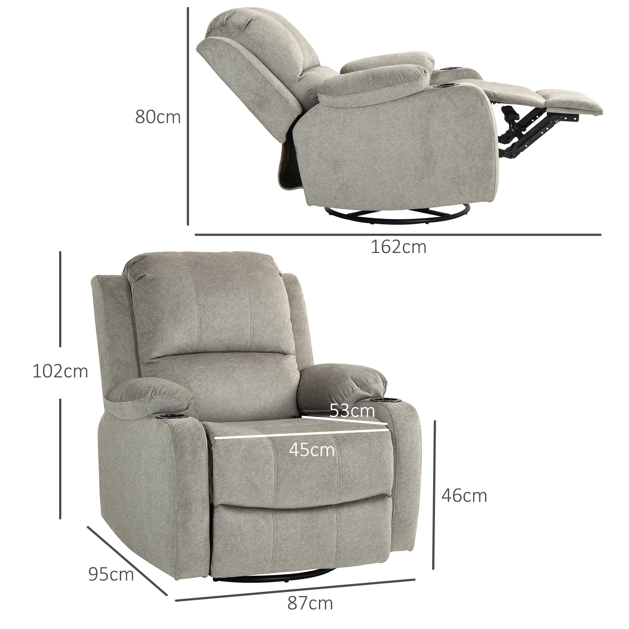 Relax Armchair TV Armchair with Reclining Function, Rocking Function, Swivel TV Armchair with Pocket Spring Core, Footrest, and Cup Holder, for Living Room, Brown