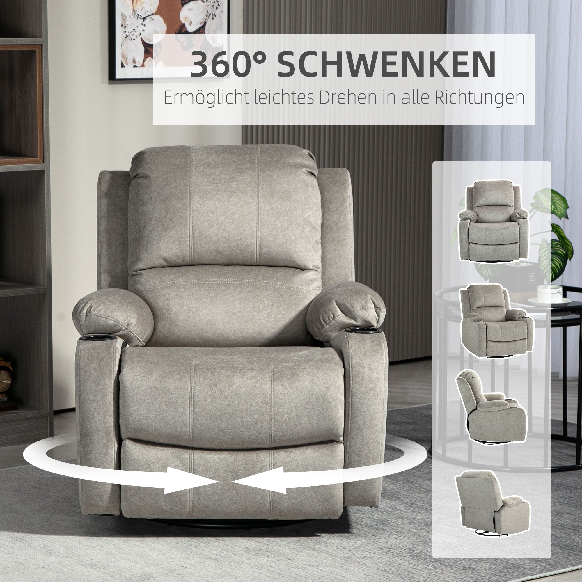 Relax Armchair TV Armchair with Reclining Function, Rocking Function, Swivel TV Armchair with Pocket Spring Core, Footrest, and Cup Holder, for Living Room, Brown