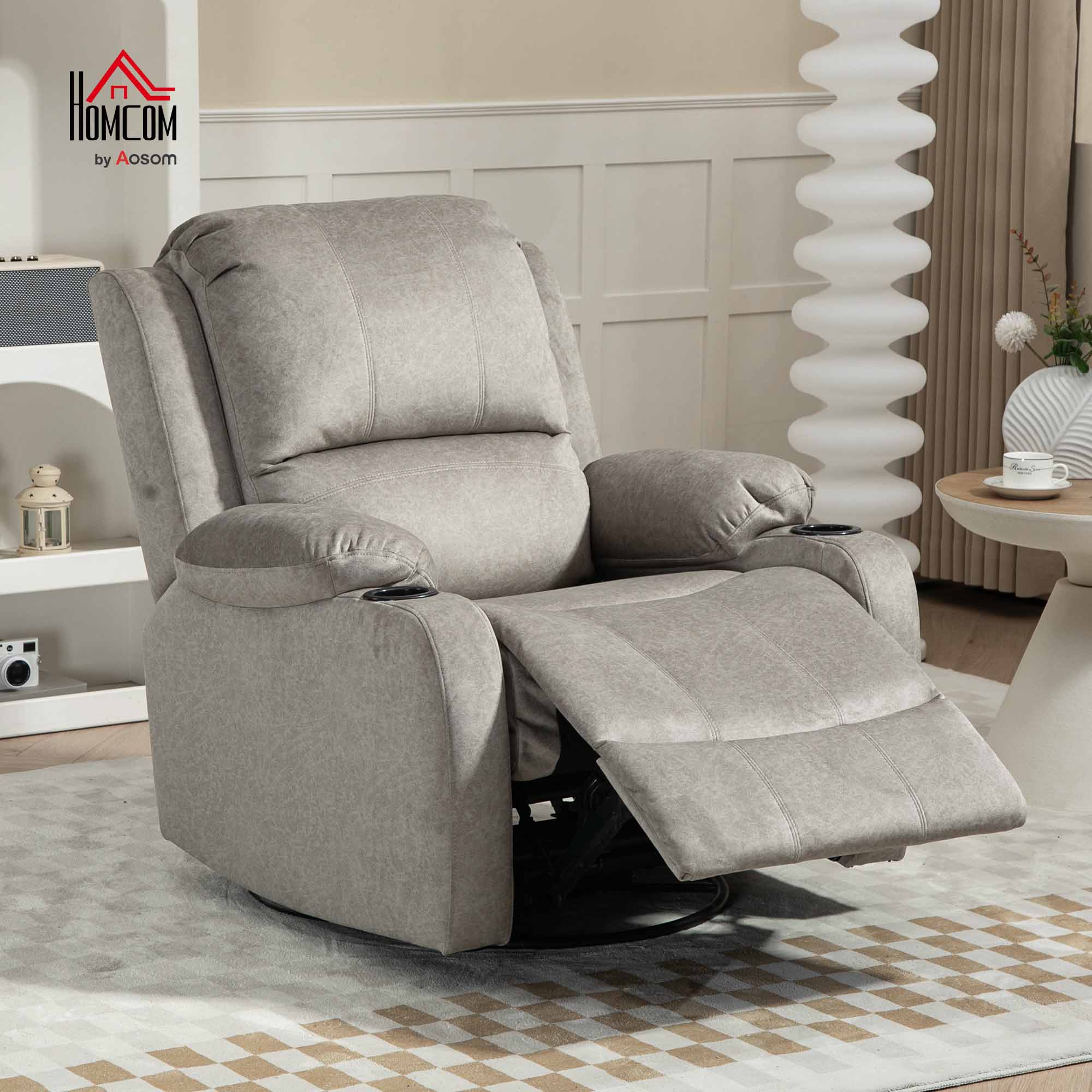 Relax Armchair TV Armchair with Reclining Function, Rocking Function, Swivel TV Armchair with Pocket Spring Core, Footrest, and Cup Holder, for Living Room, Brown