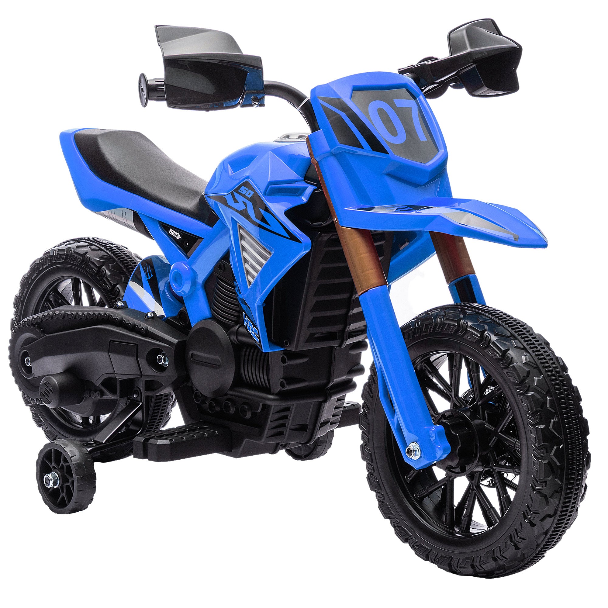 Electric Motorcycle for Kids 3+ Years 12V Battery Powered Motorcycle for Kids with Training Wheels Twist Throttle and Horn Kids Motorcycle Load 30 kg Blue