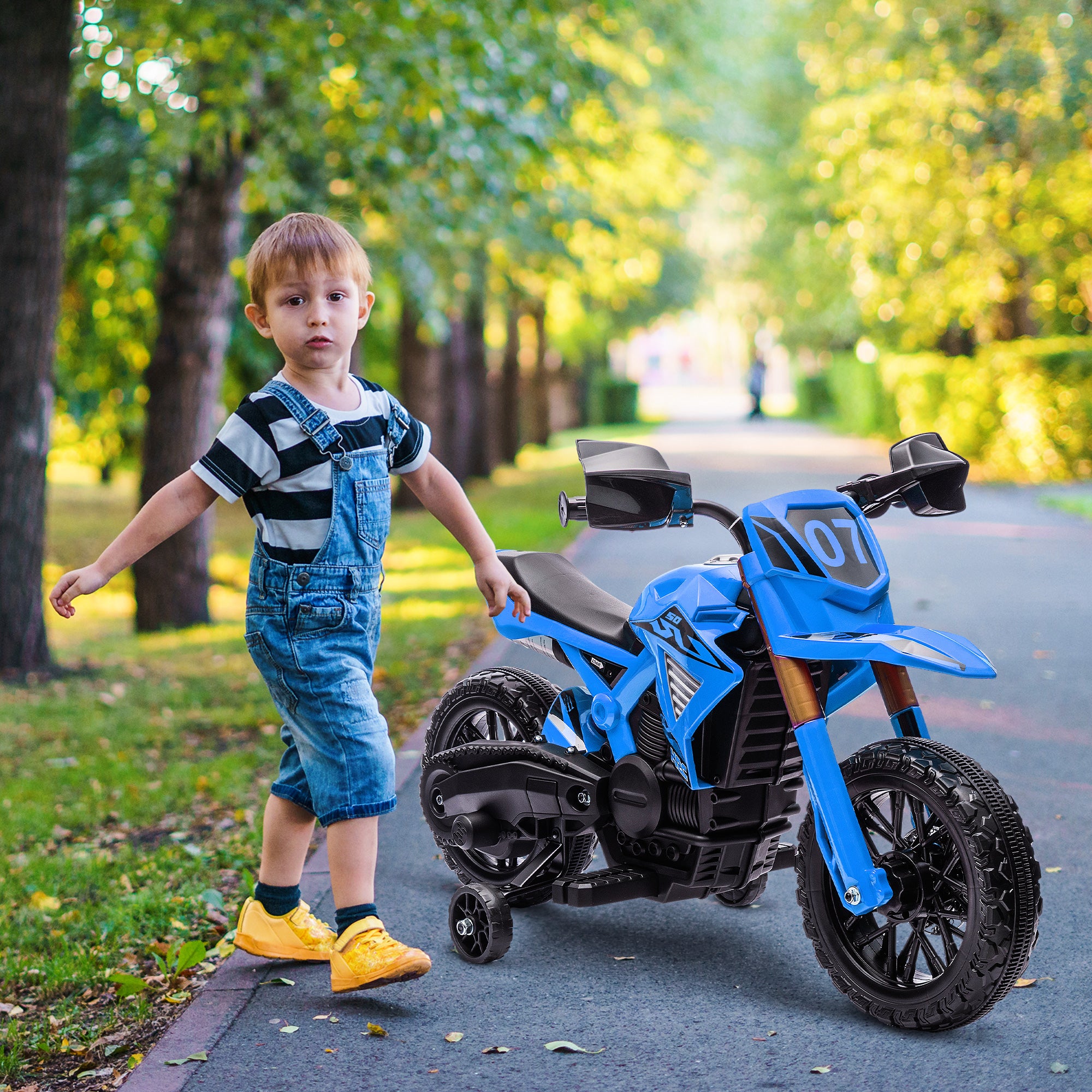 Electric Motorcycle for Kids 3+ Years 12V Battery Powered Motorcycle for Kids with Training Wheels Twist Throttle and Horn Kids Motorcycle Load 30 kg Blue