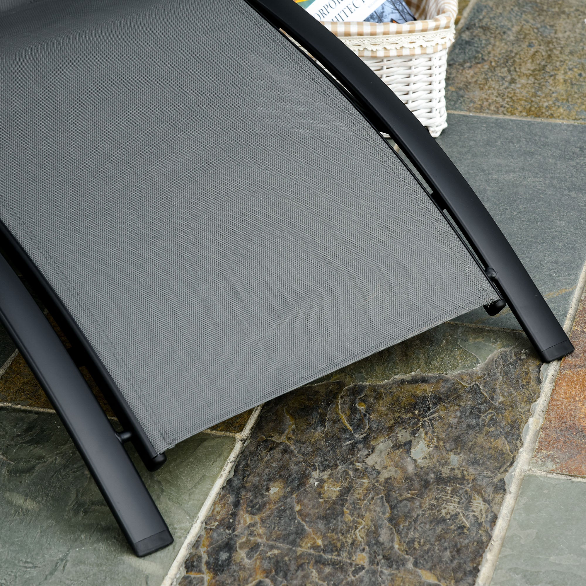 Contemporary Design Garden Sun Lounger Reclining Multi-Position Chair with Removable Headrest Aluminum Textilene dim. 171L x 64W x 82H cm Gray