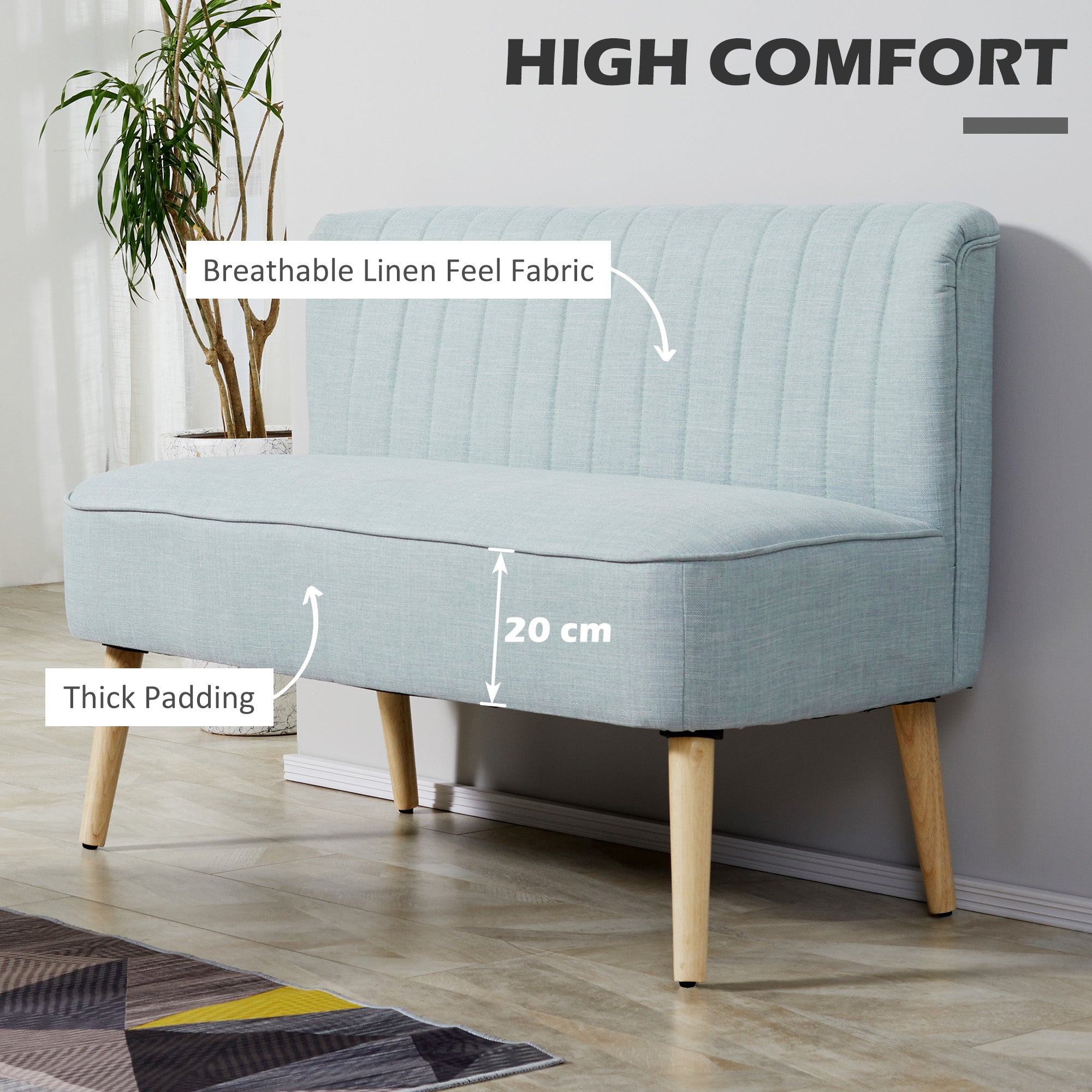 2-Seater Sofa Loveseat, Small Linen-Look Upholstered Couch for Living Room, Bedroom, Compact Spaces, Light Green (46.1" x 22.2" x 30.3")