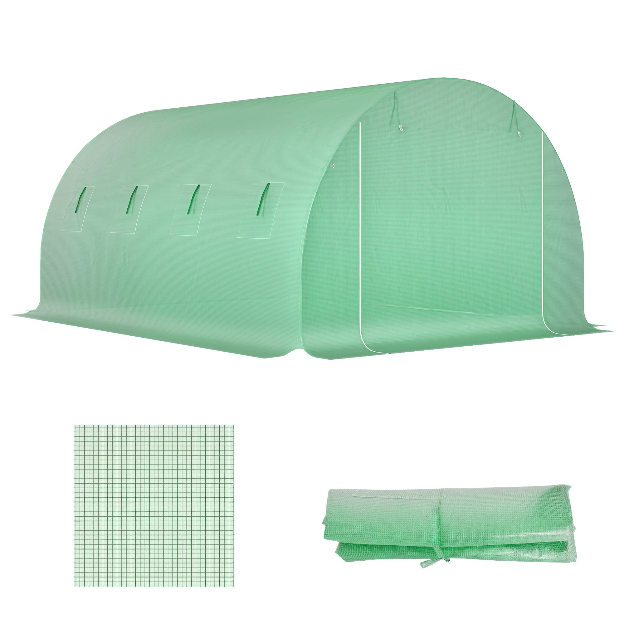 Replacement Film for Garden Tunnel Greenhouse 12 m², Film 4 x 3 x 2 m PE Anti-UV Waterproof 8 Windows + Roll-up Zippered Door Green