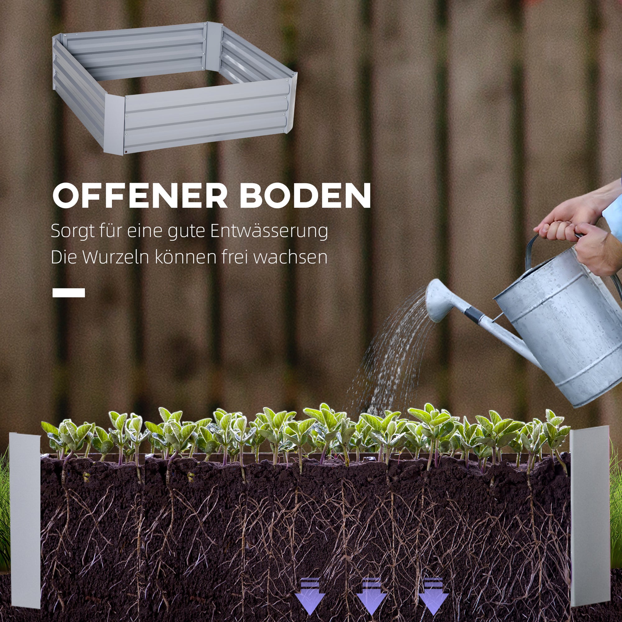 Raised Bed Set, 2-Piece Gardening Bed, Planting Box, Flower Box, Planting Pot, Flower Pot for Garden, Terrace, Galvanized Steel, Gray, 100 x 100 x 30 cm