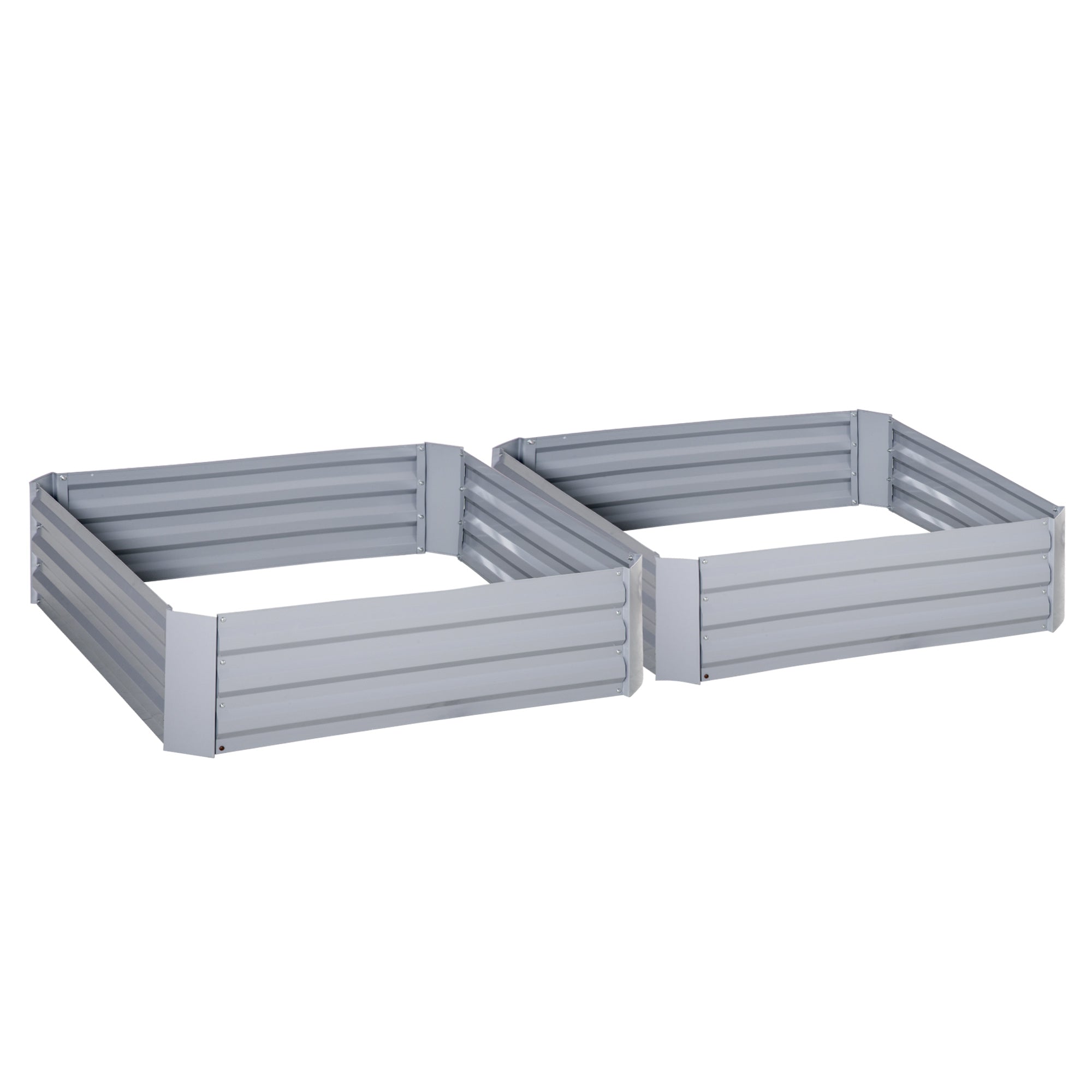Raised Bed Set, 2-Piece Gardening Bed, Planting Box, Flower Box, Planting Pot, Flower Pot for Garden, Terrace, Galvanized Steel, Gray, 100 x 100 x 30 cm