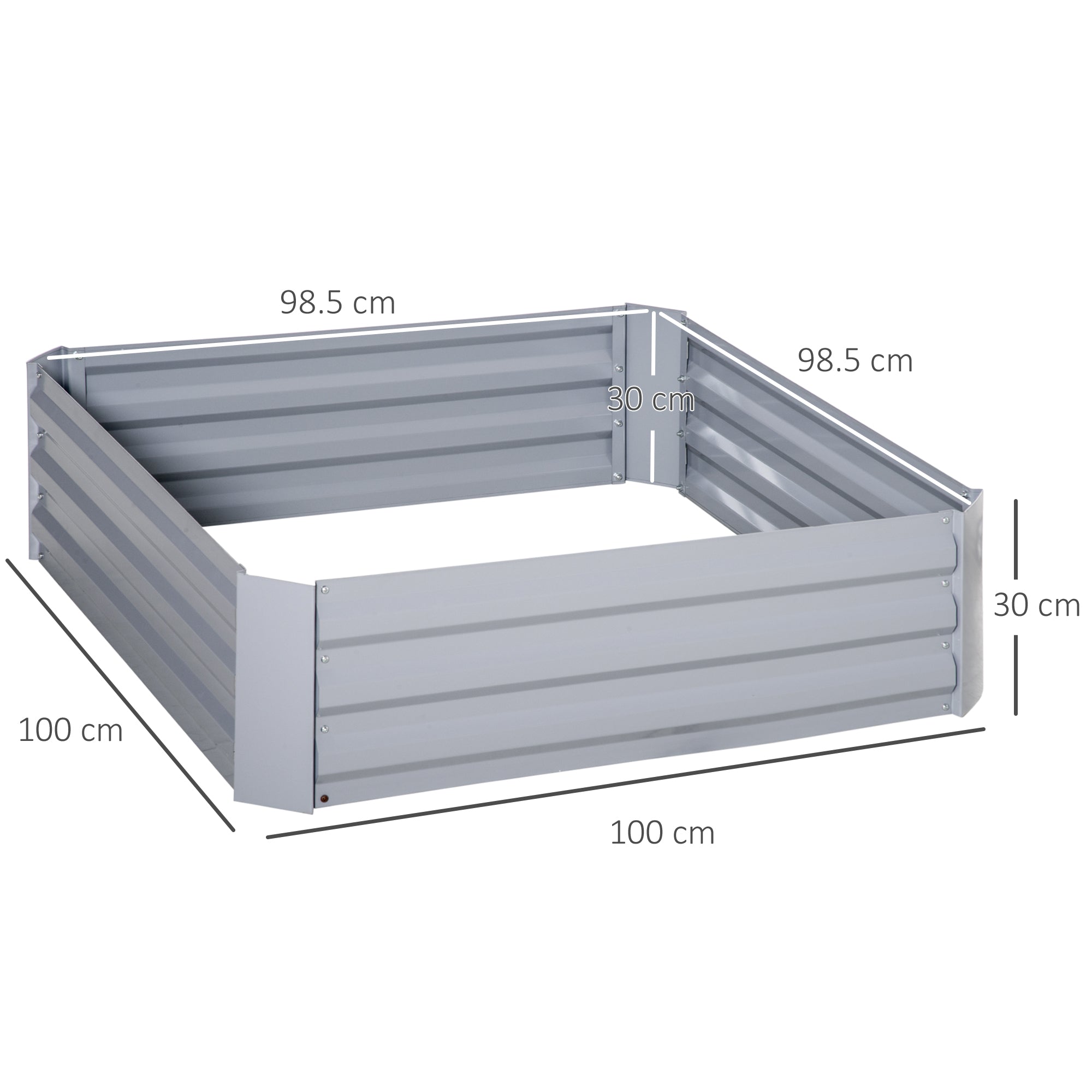 Raised Bed Set, 2-Piece Gardening Bed, Planting Box, Flower Box, Planting Pot, Flower Pot for Garden, Terrace, Galvanized Steel, Gray, 100 x 100 x 30 cm