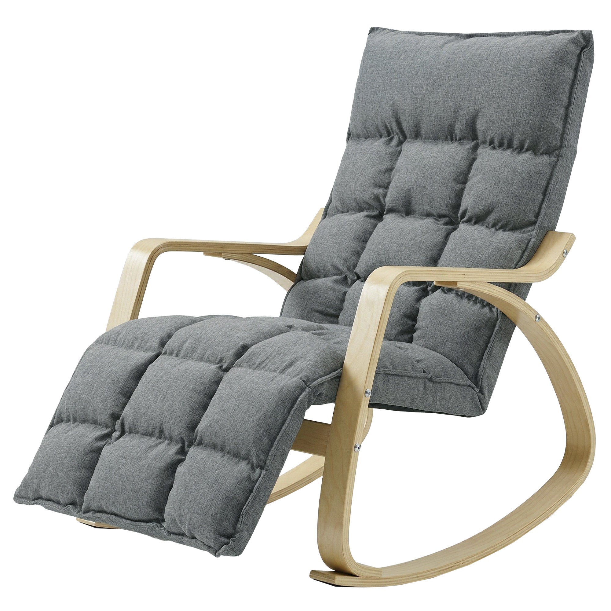 Rocking Recliner with 5-Position Adjustable Footrest, High Back, Linen-Look Upholstery — Gray