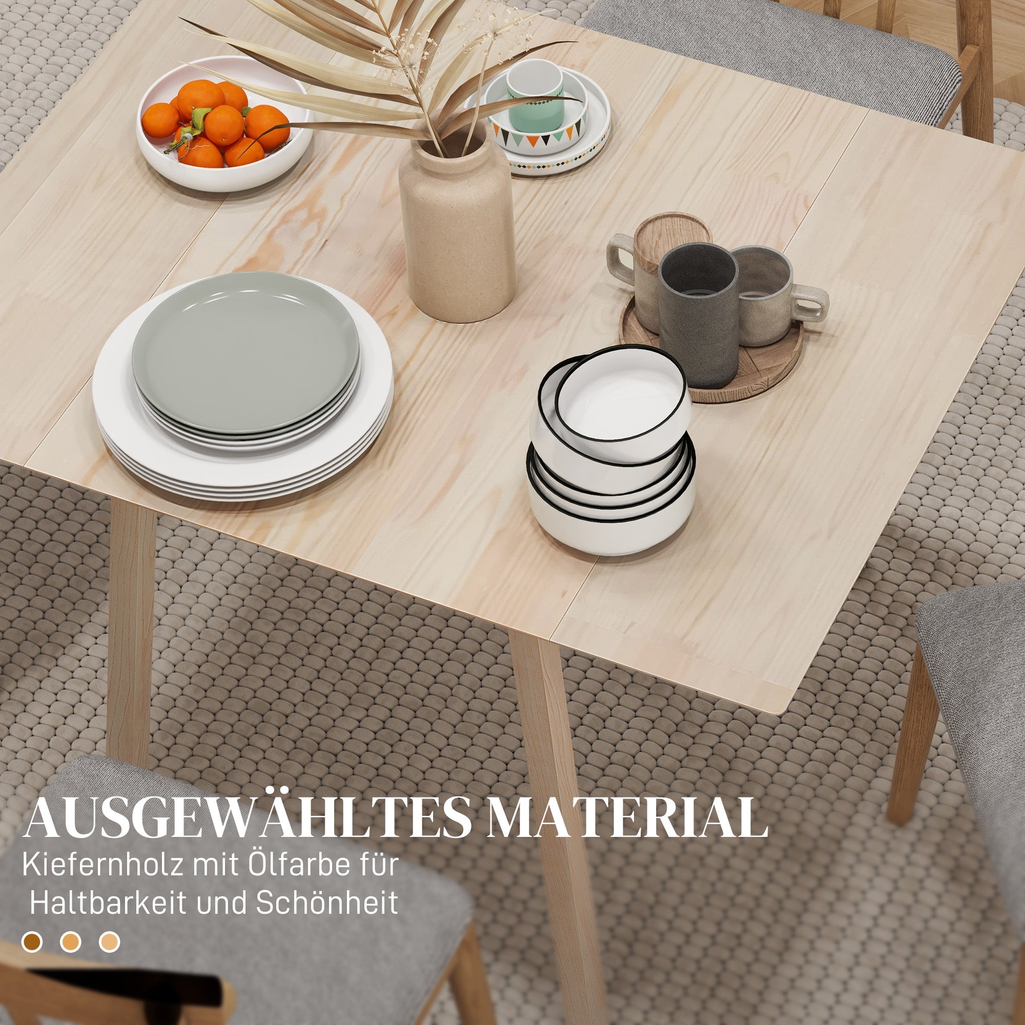 Folding Dining Table Kitchen Table for 2-4 People Dining Table Folding Table in Country Style for Small Spaces, Kitchen, Dining Room 110 x 86 x 75 cm Natural