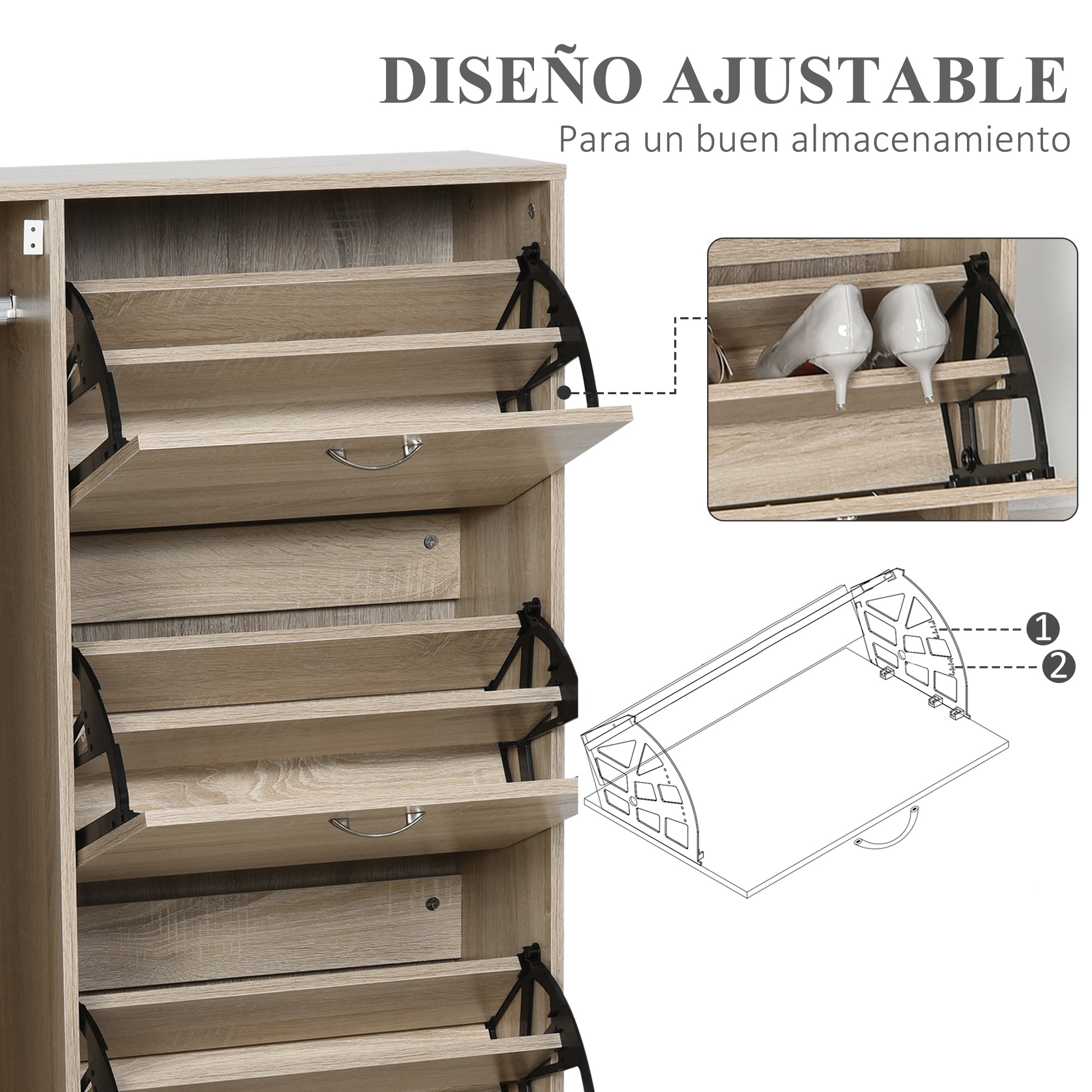 2-in-1 Shoe Cabinet for Shoes Storage Umbrellas Tall Cabinet Adjustable Shelf for 12 pairs 79x26x120 cm Wood