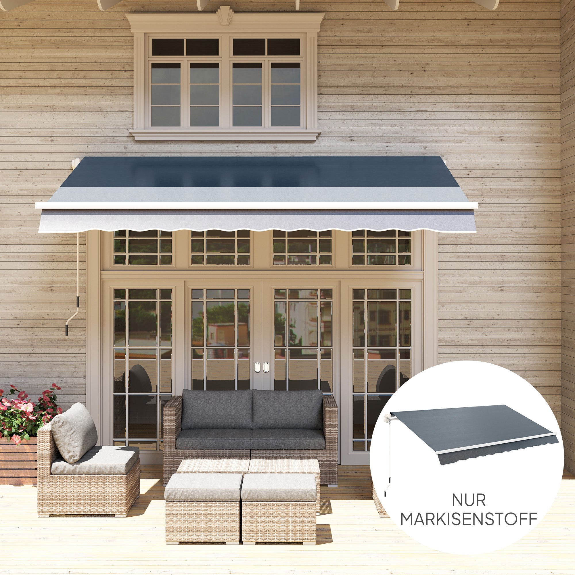 Awning Fabric with Volant Water-Repellent Replacement Fabric for 3 x 2.5 m Awnings Awning Cloth Awning Fabric Sun Protection for Garden Balcony Courtyard Gray