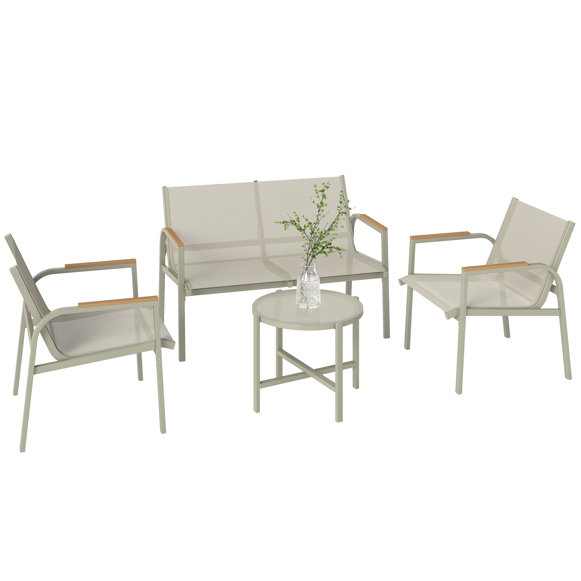 4-Piece Textilene Outdoor Patio Set — 2-Seat Sofa, 2 Armchairs & Tempered Glass Coffee Table, Green