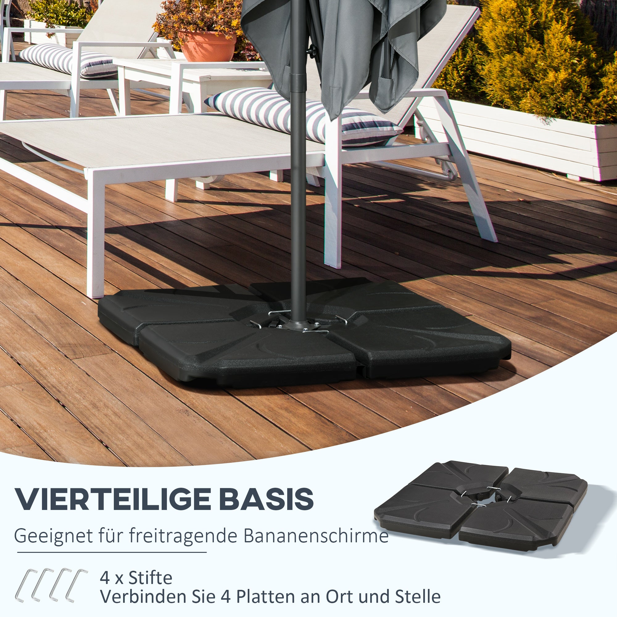 Umbrella Stand 4-piece Umbrella Weight, Umbrella Stand for Cantilever Umbrella, Ground Cross fillable with Sand/Water up to 18/14 kg Cantilever Umbrella Stand Weights Umbrella Base HDPE Black