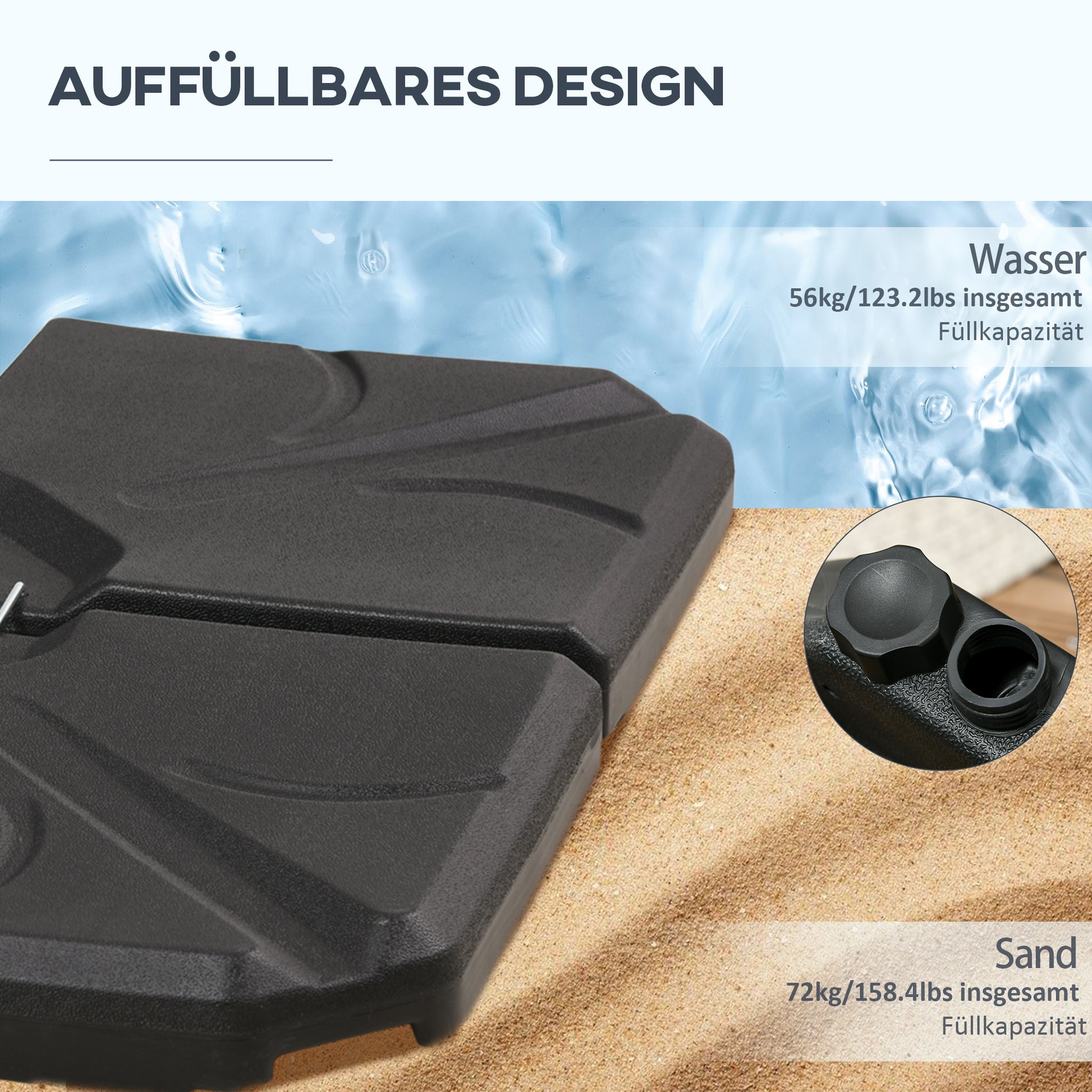 Umbrella Stand 4-piece Umbrella Weight, Umbrella Stand for Cantilever Umbrella, Ground Cross fillable with Sand/Water up to 18/14 kg Cantilever Umbrella Stand Weights Umbrella Base HDPE Black
