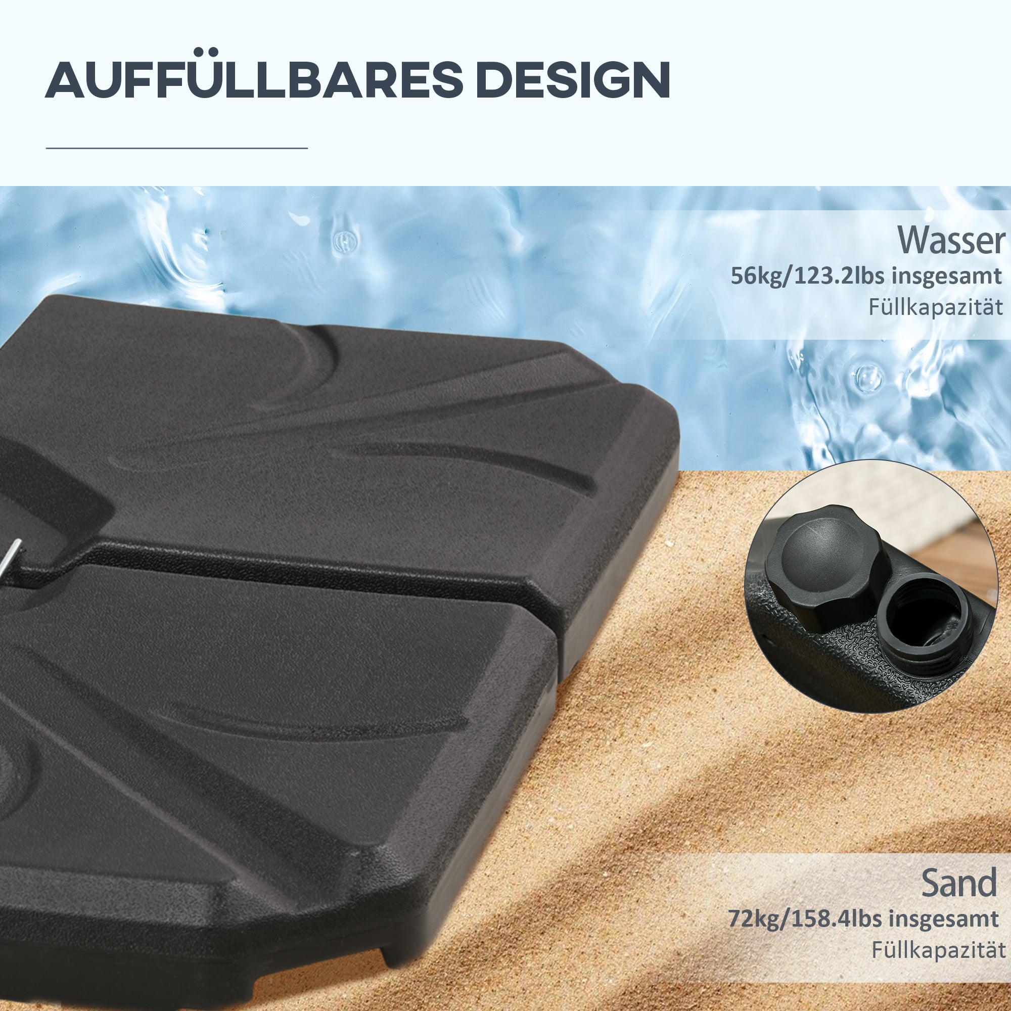 Umbrella Stand 4-piece Umbrella Weight, Umbrella Stand for Cantilever Umbrella, Ground Cross fillable with Sand/Water up to 18/14 kg Cantilever Umbrella Stand Weights Umbrella Base HDPE Black