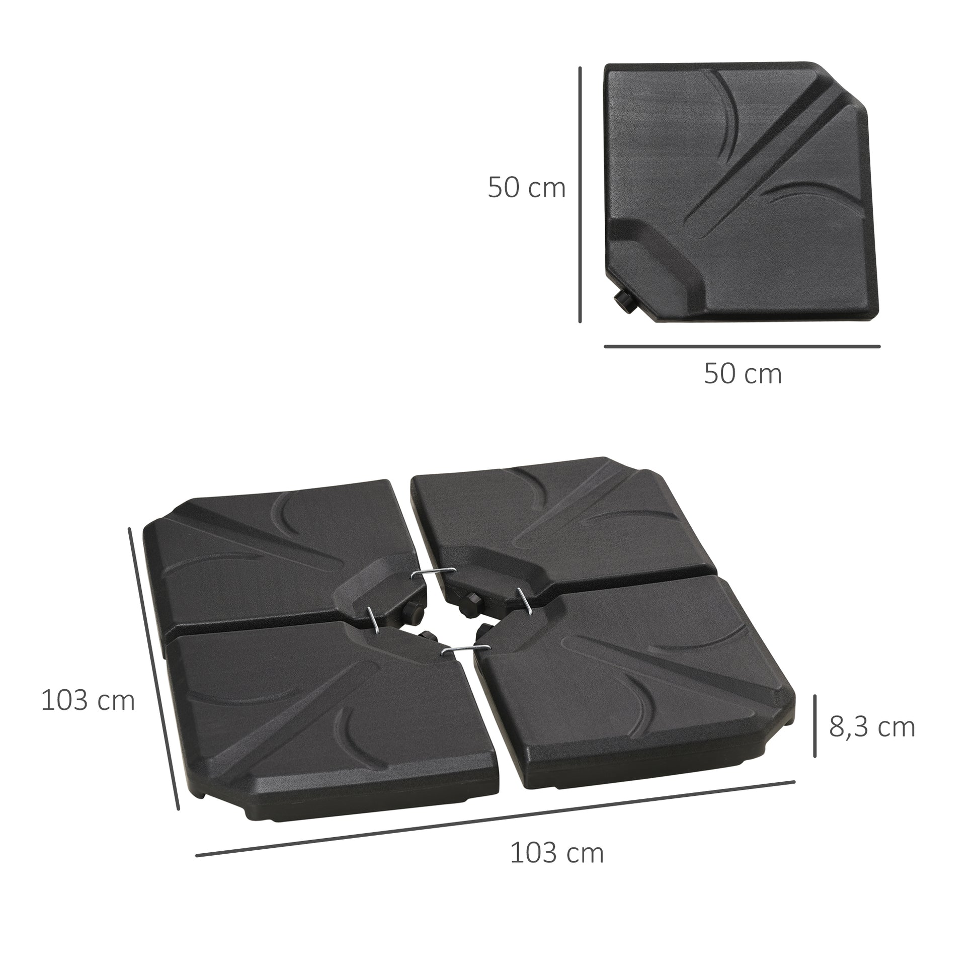 Umbrella Stand 4-piece Umbrella Weight, Umbrella Stand for Cantilever Umbrella, Ground Cross fillable with Sand/Water up to 18/14 kg Cantilever Umbrella Stand Weights Umbrella Base HDPE Black