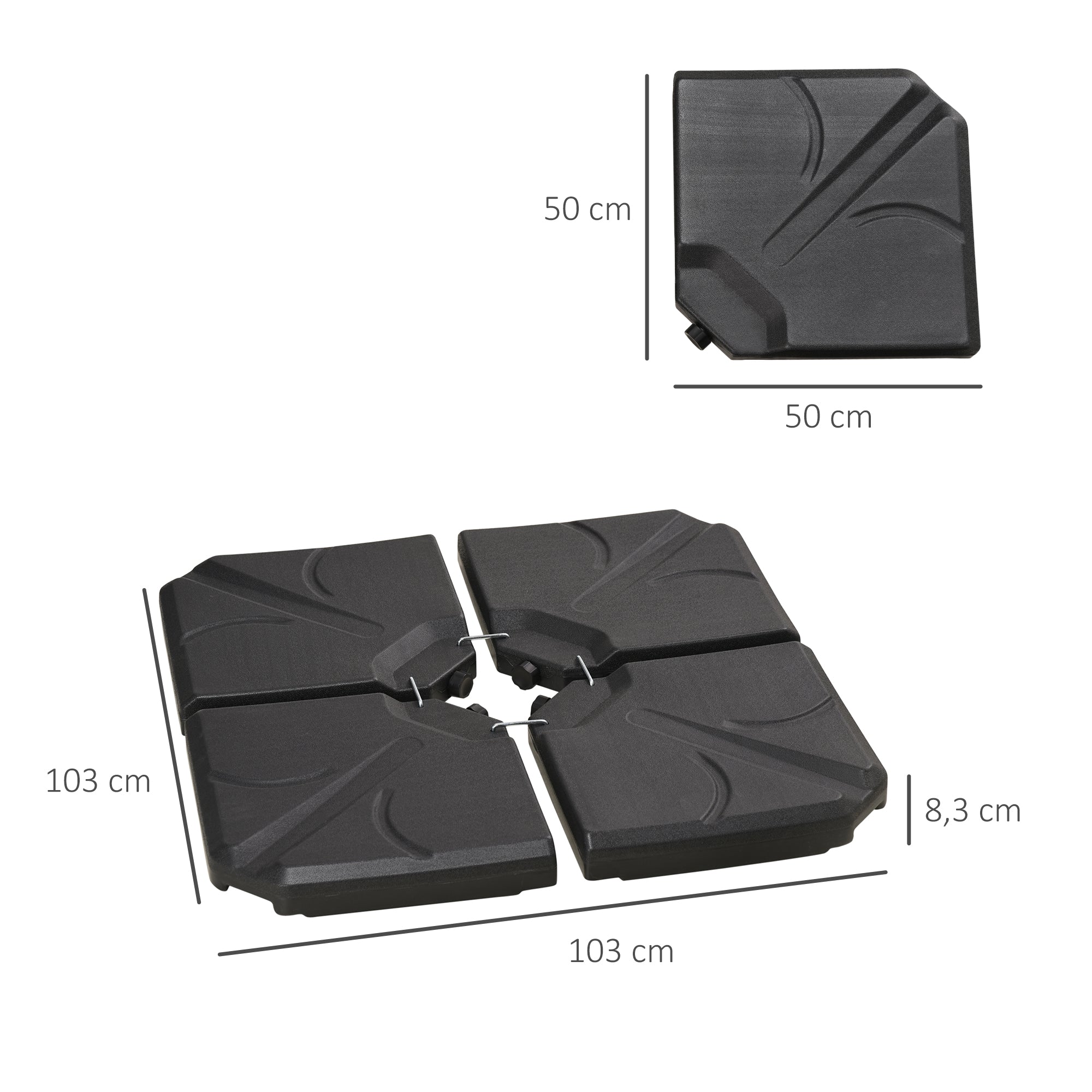 Umbrella Stand 4-piece Umbrella Weight, Umbrella Stand for Cantilever Umbrella, Ground Cross fillable with Sand/Water up to 18/14 kg Cantilever Umbrella Stand Weights Umbrella Base HDPE Black