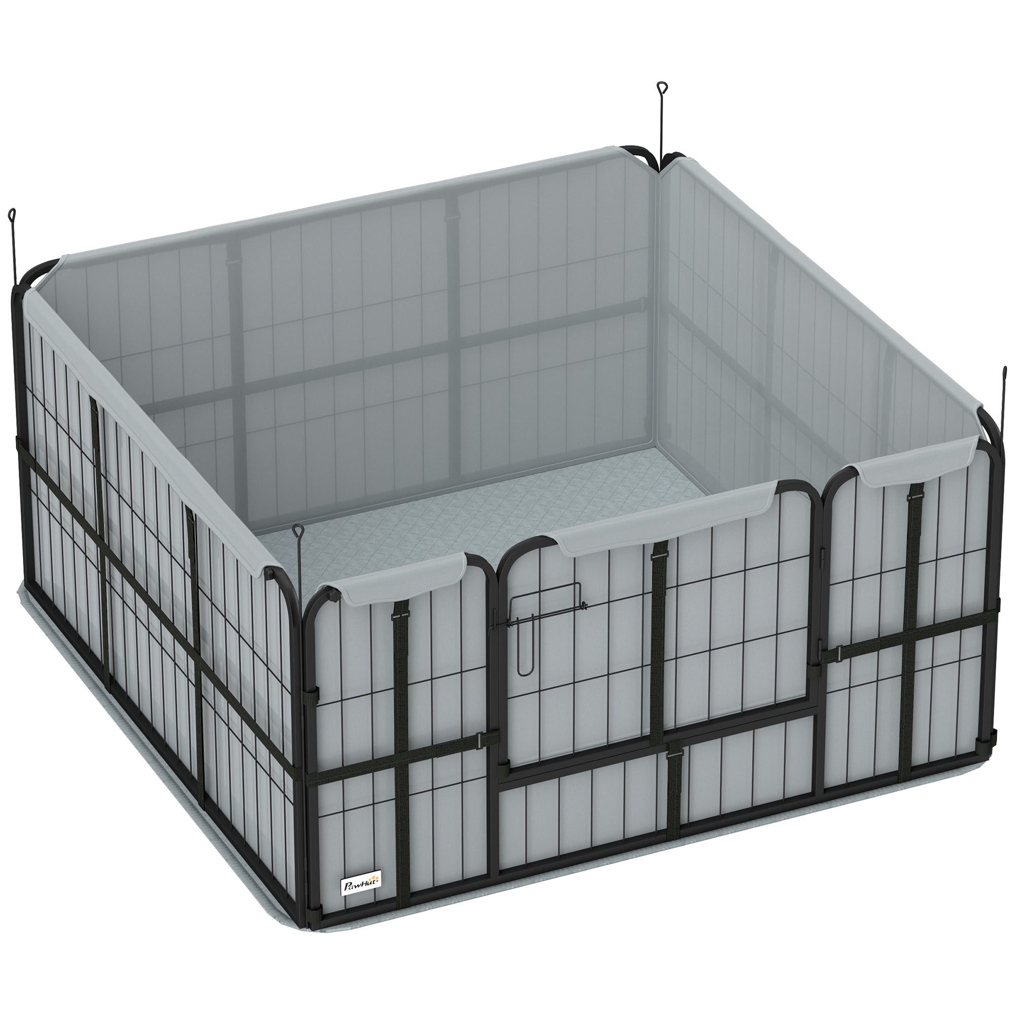 Dog Whelping Pen, Dog Whelping Box with Lockable Door, Oxford 600D Fabric, Washable Pad, Dog Enclosure, Steel, 122 x 122 x 60 cm, Black