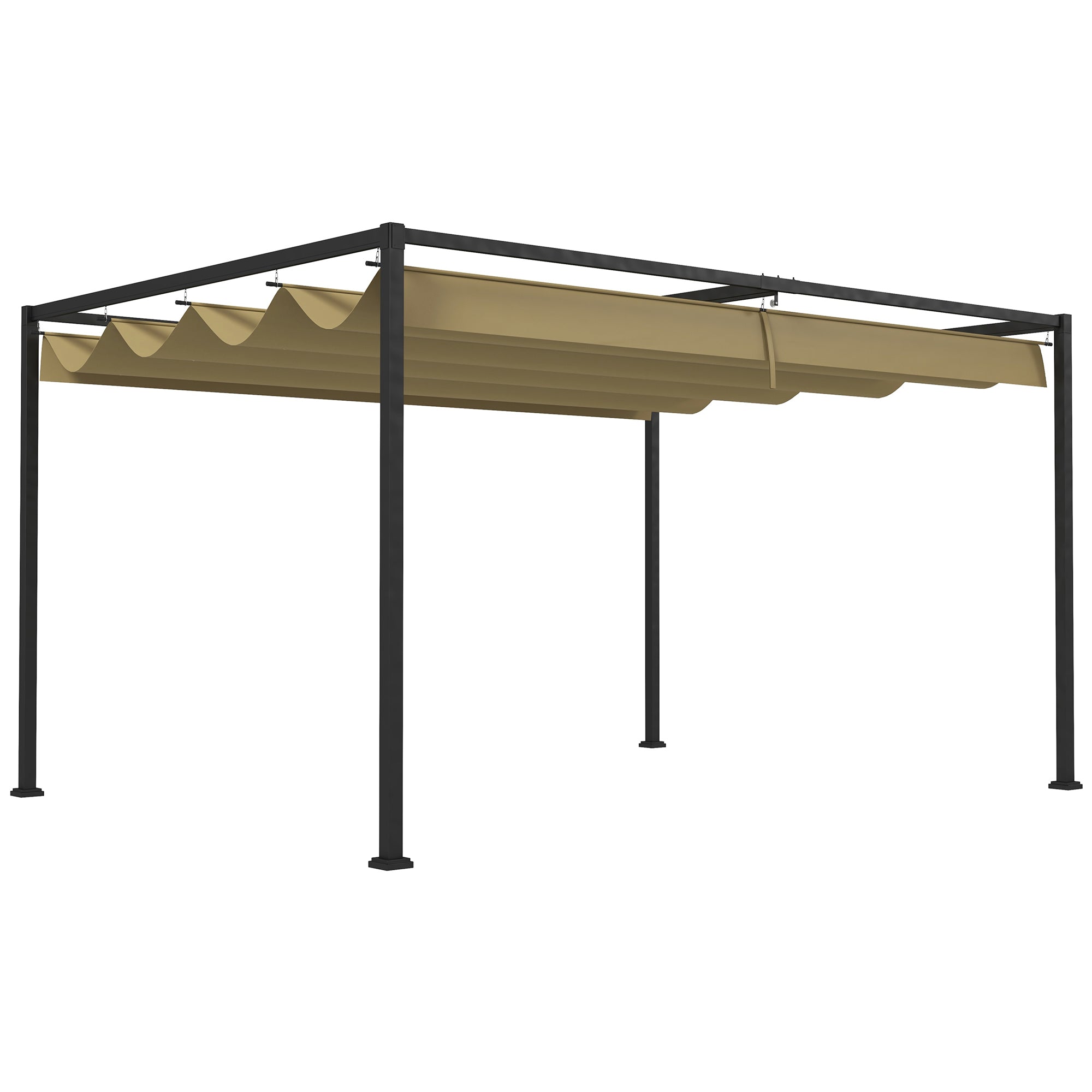 Pergola 4x3m Garden Pavilion, Steel Terrace Canopy, Garden Pavilion with Adjustable Roof, Freestanding, Sun Protection for Terrace and Garden, Khaki