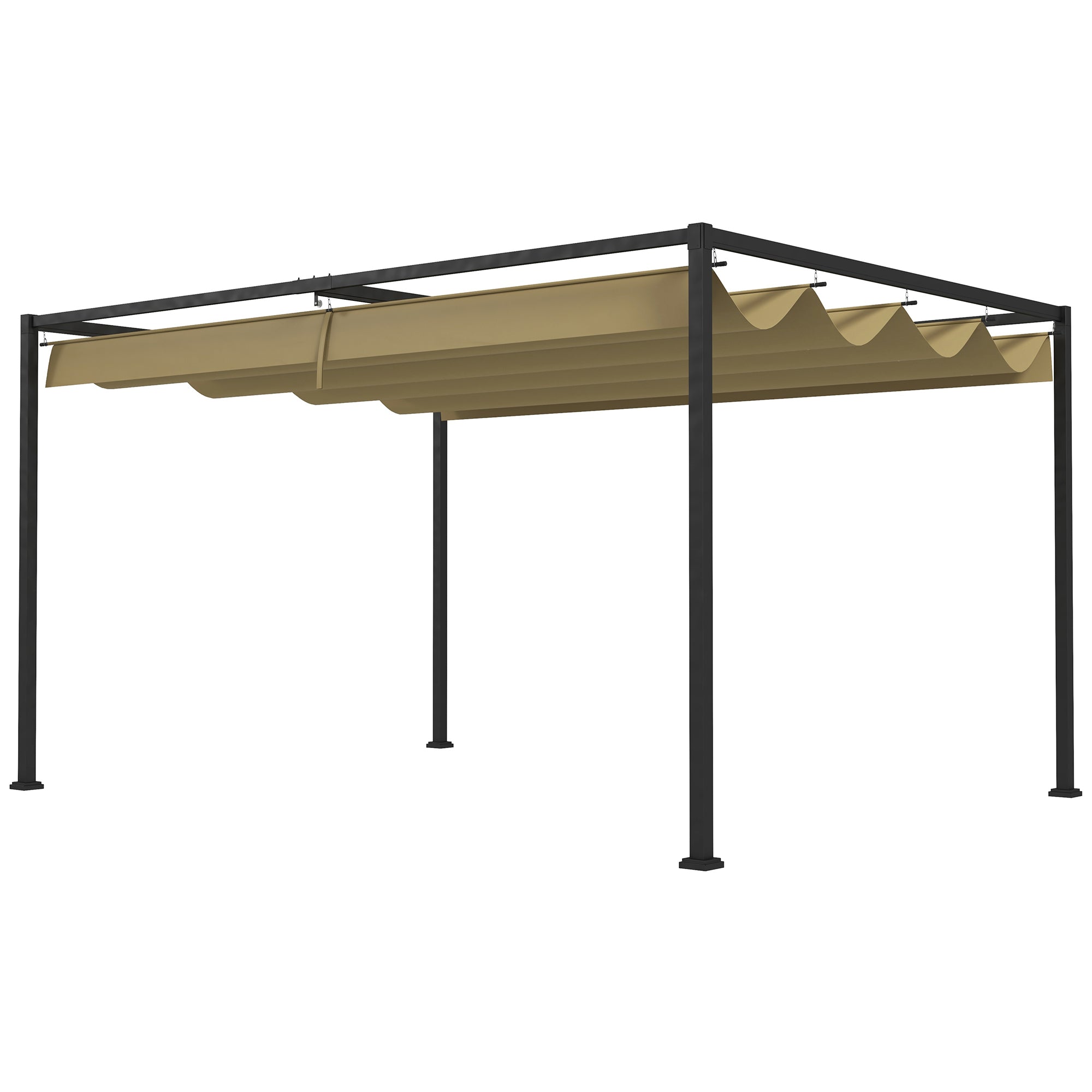 Pergola 4x3m Garden Pavilion, Steel Terrace Canopy, Garden Pavilion with Adjustable Roof, Freestanding, Sun Protection for Terrace and Garden, Khaki