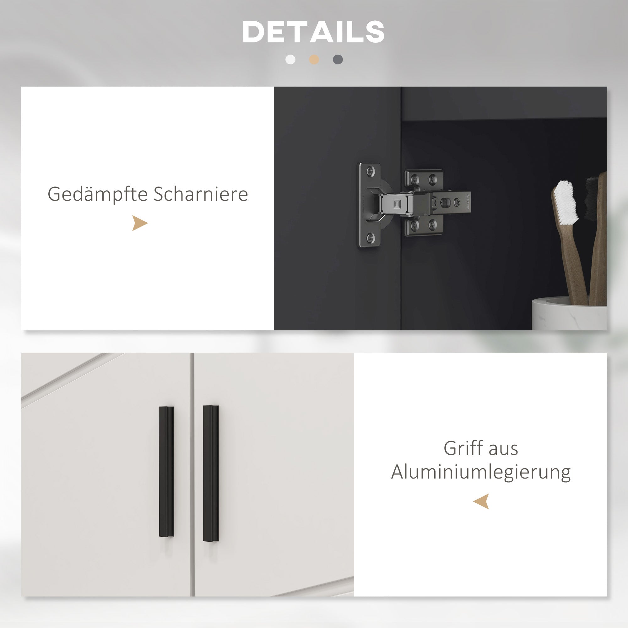 Under Sink Cabinet with Adjustable Shelf, Vanity Cabinet with Handle, Bathroom Cabinet with Tip-Over Protection, Gray, 60 x 30 x 60 cm