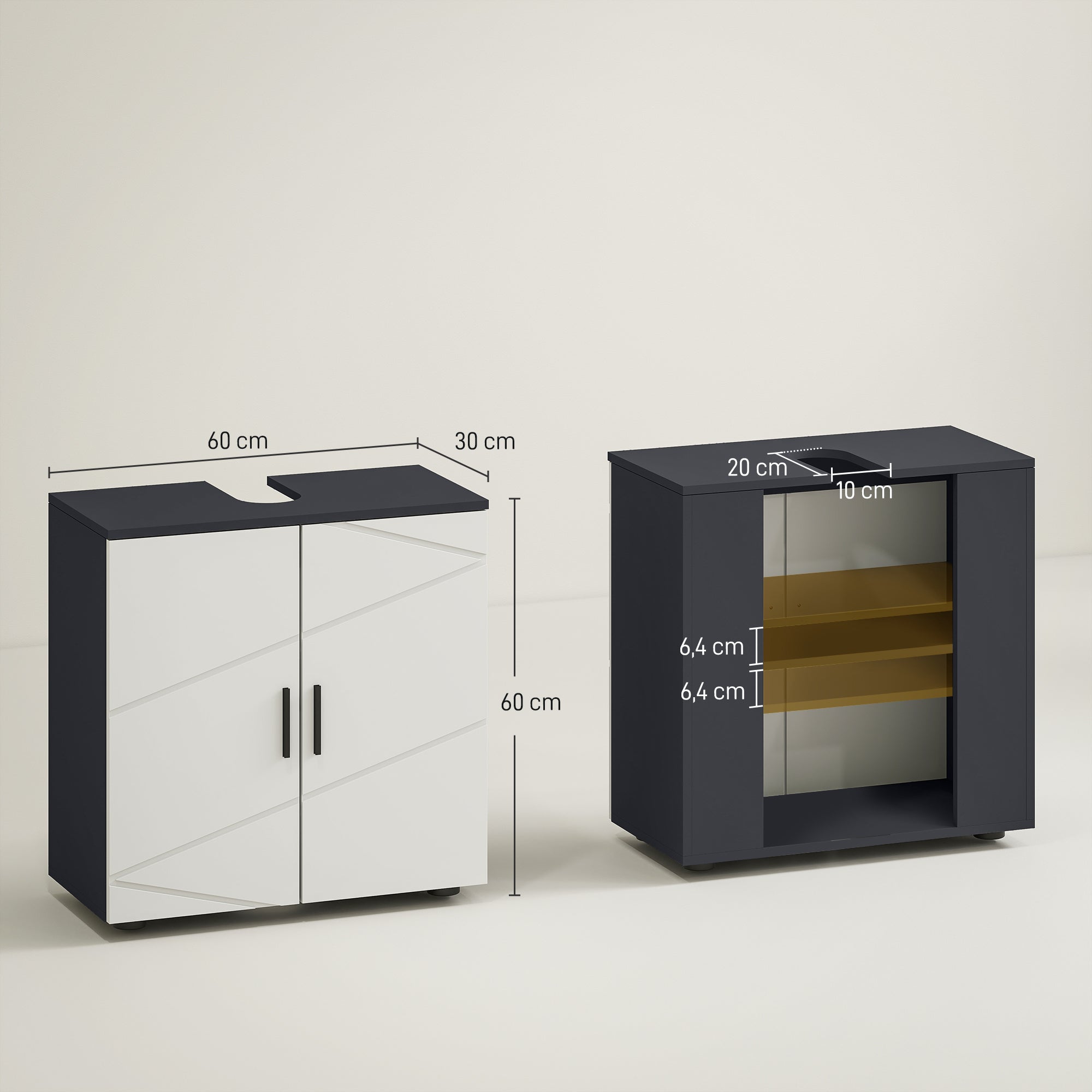 Under Sink Cabinet with Adjustable Shelf, Vanity Cabinet with Handle, Bathroom Cabinet with Tip-Over Protection, Gray, 60 x 30 x 60 cm