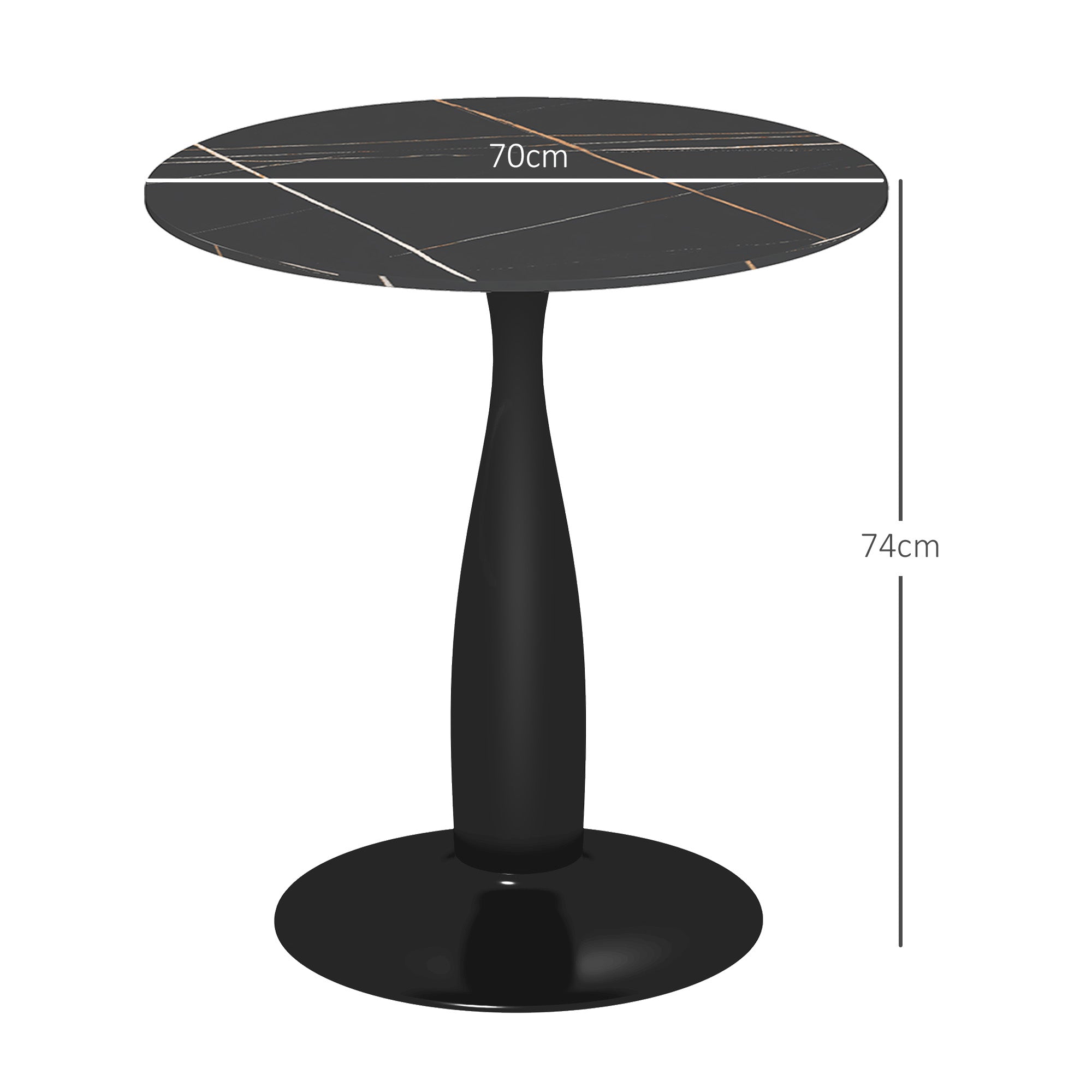 Dining Table, Round Kitchen Table, Modern Dining Table Coffee Table with Steel Frame, Bar Table for 2 Persons, Ø70 x 74 cm, Black