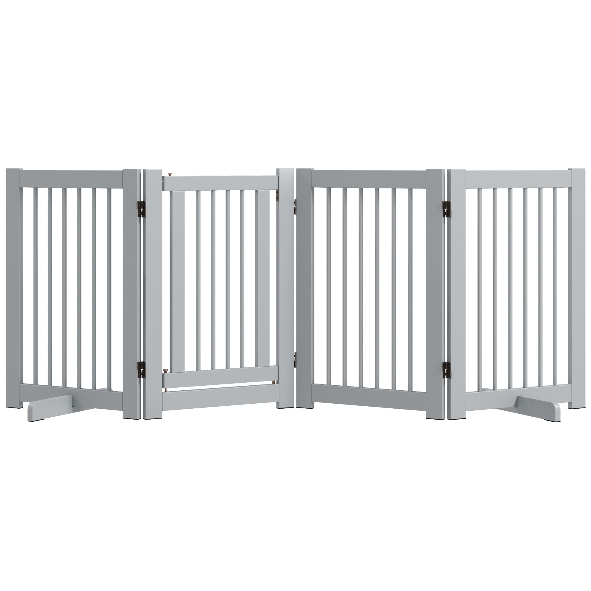 Freestanding Dog Safety Gate with Feet 204 x 75 cm Wood Dog Gate Stair Gate Door Gate for Stairs, Doors, Kitchen, Hallway, 4 Panels, Light Gray
