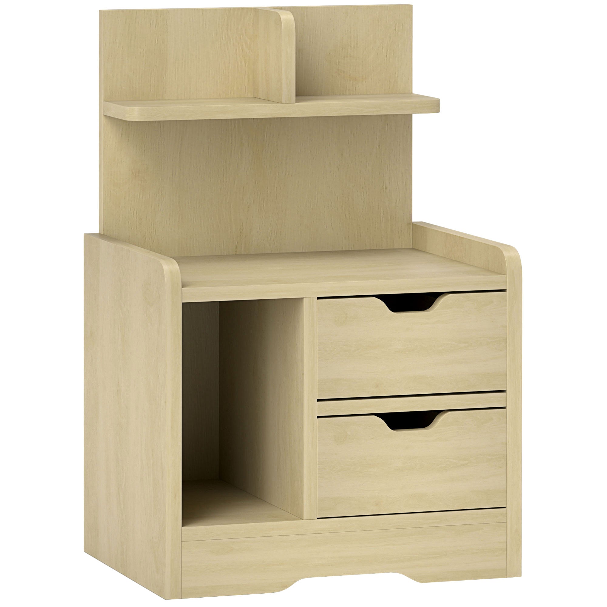 Nightstand, Side Table with 2 Drawers, Open Compartment, Bedside Table, Bedside Cabinet for Bedroom, Living Room, Natural Wood, 40 x 30 x 60 cm