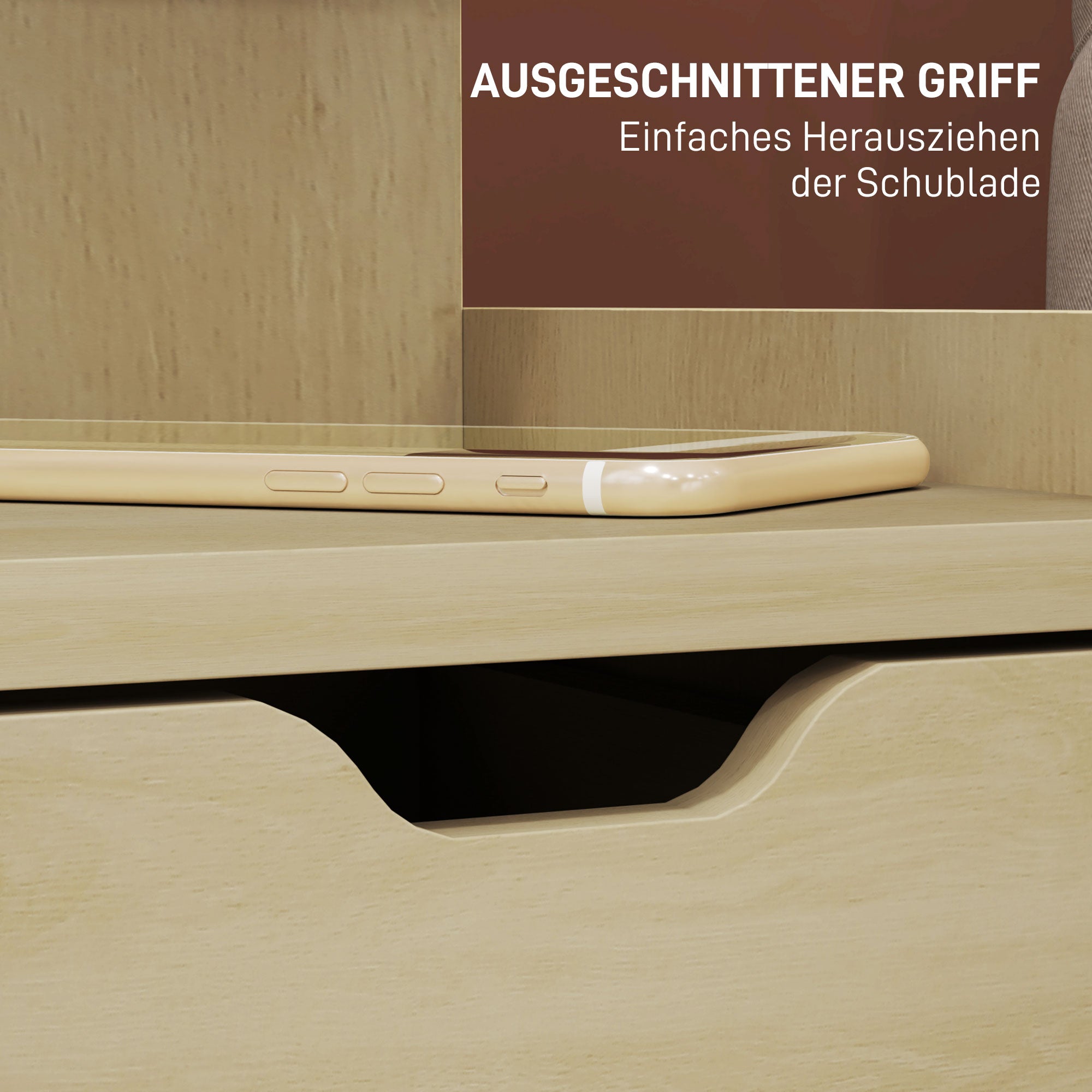 Nightstand, Side Table with 2 Drawers, Open Compartment, Bedside Table, Bedside Cabinet for Bedroom, Living Room, Natural Wood, 40 x 30 x 60 cm