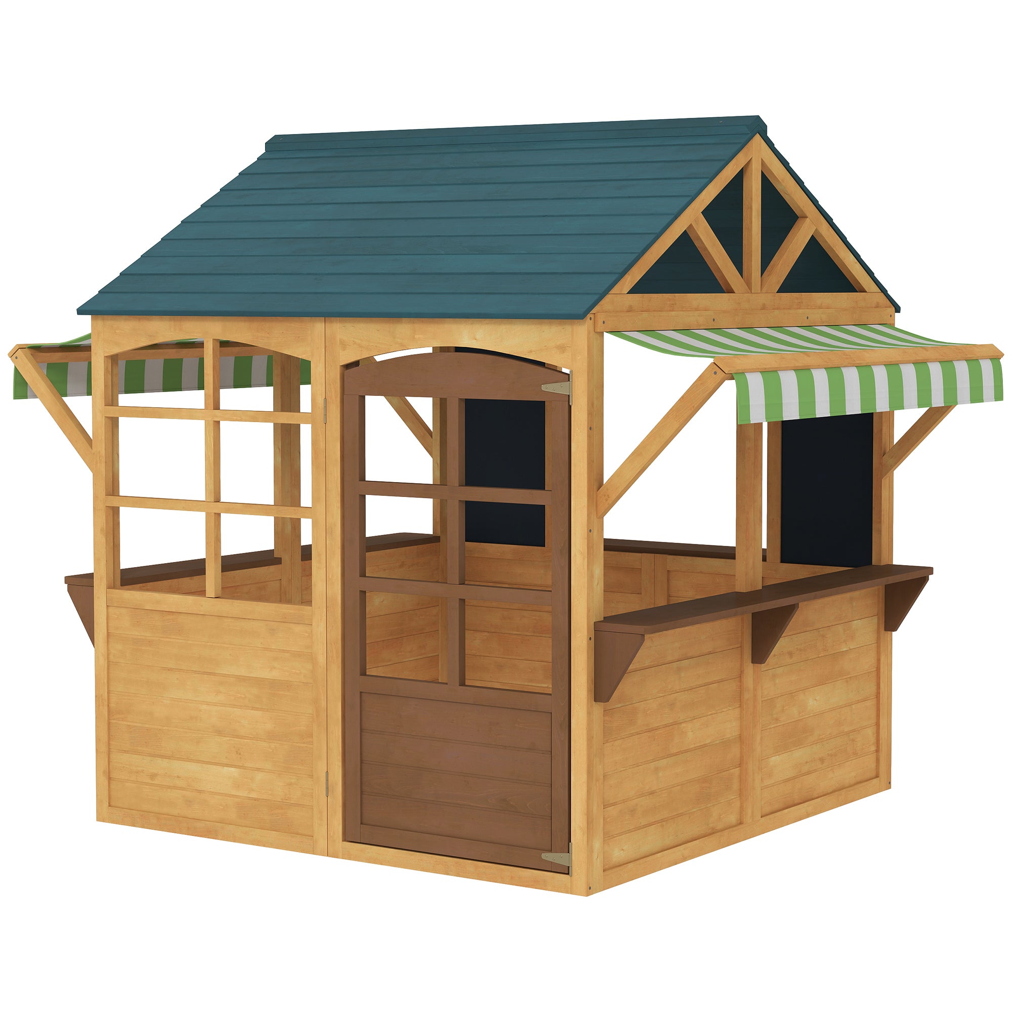 Wooden Foldable Playhouse for Kids Outdoor with Windows, Door, Window Sill, Rain Caps, Children's House, Garden House for Children 3-8 Years