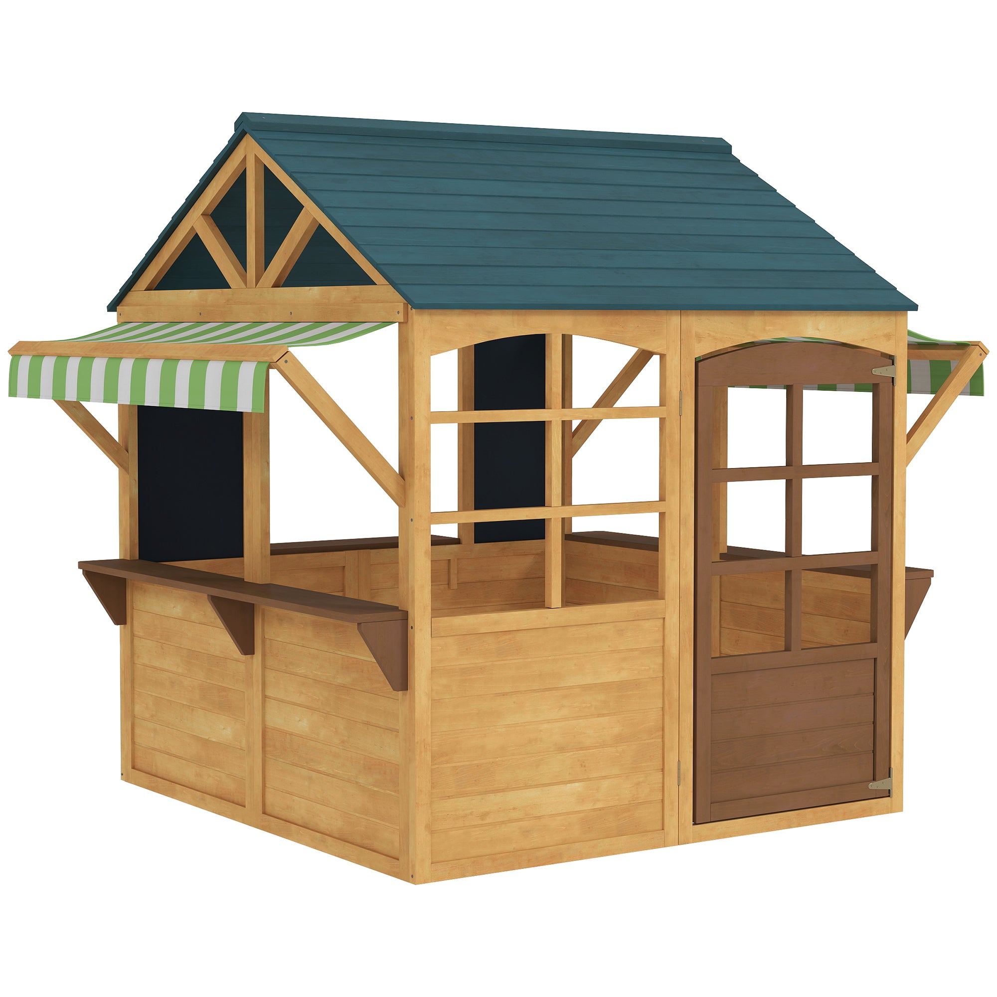 Wooden Foldable Playhouse for Kids Outdoor with Windows, Door, Window Sill, Rain Caps, Children's House, Garden House for Children 3-8 Years