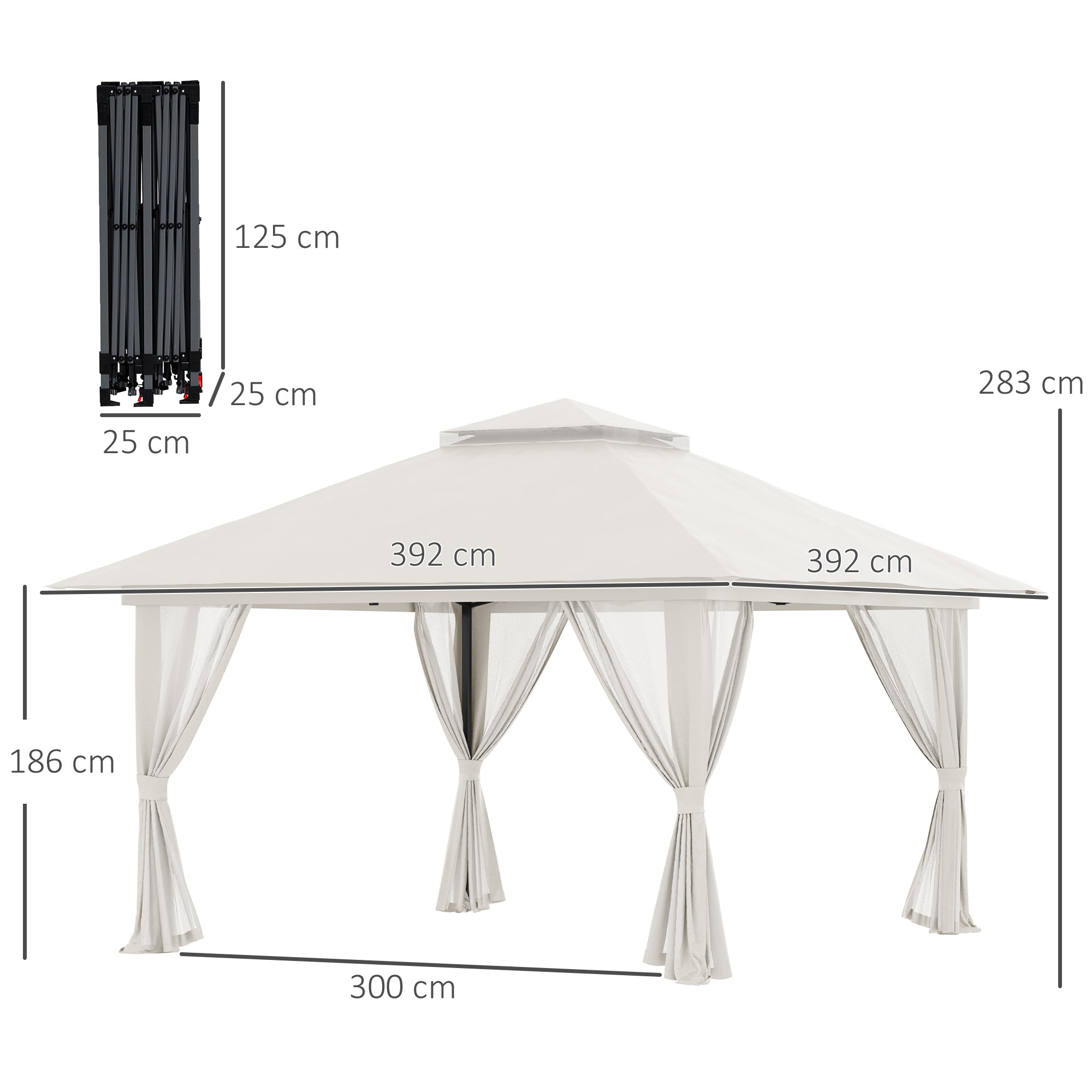 Pavilion 4x4m Stable Winterproof Pop-up Garden Gazebo with Double Roof, UV Protection 50+ Party Tent Garden Tent with 4 Side Walls Bag Sandbags for Camping Garden Festival, Cream White