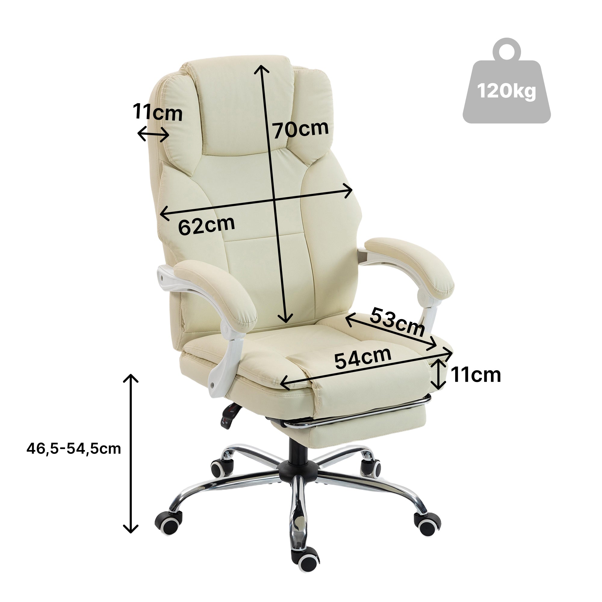 Ergonomic Office Chair — Reclining Back, Height Adjustable, Footrest, 360° Swivel, Pocket Springs, Pet-Friendly Faux Leather, Beige