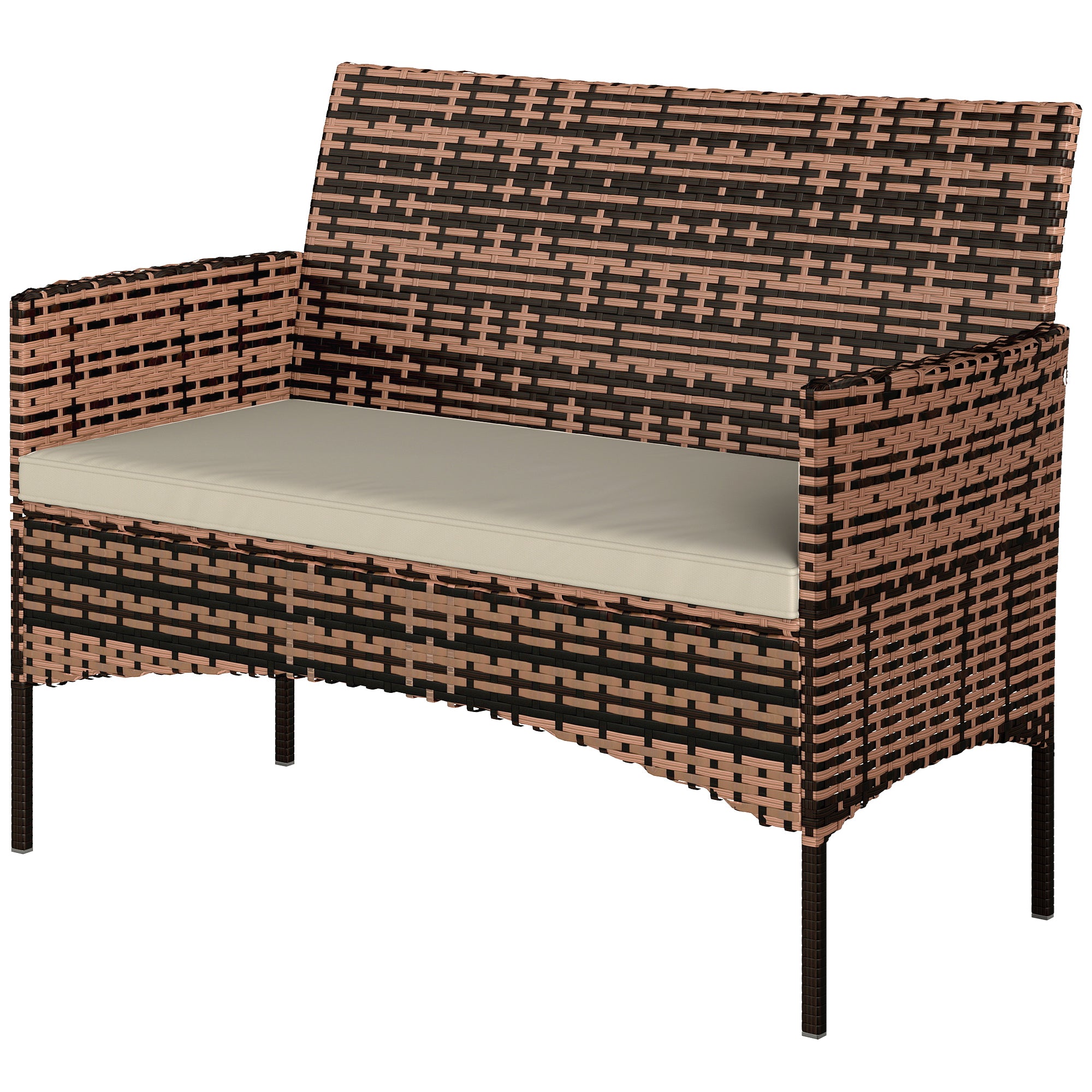 2‑Seater Rattan Garden Sofa with Cushions — Weather‑Resistant Outdoor Couch for Patio, Balcony, Khaki