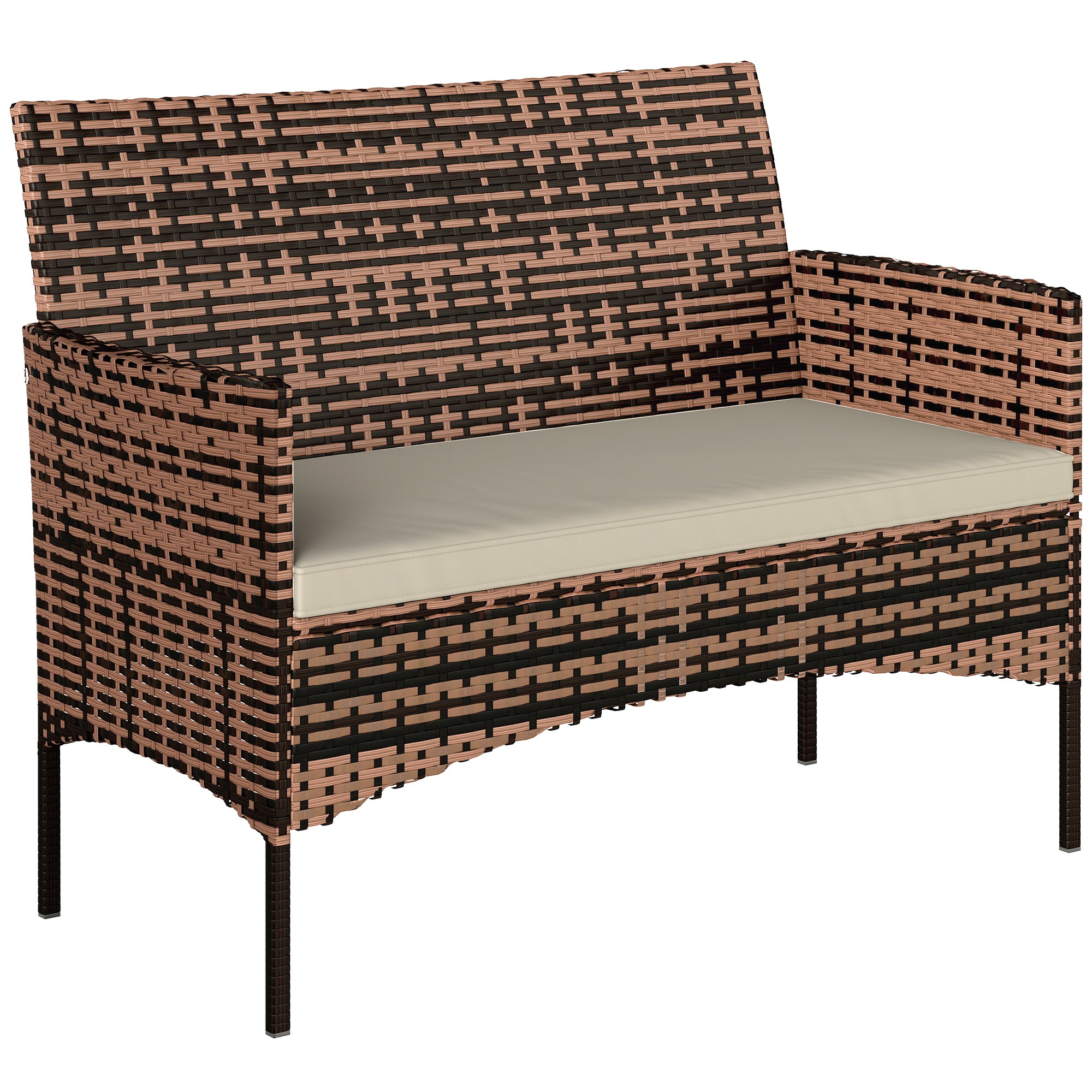 2‑Seater Rattan Garden Sofa with Cushions — Weather‑Resistant Outdoor Couch for Patio, Balcony, Khaki