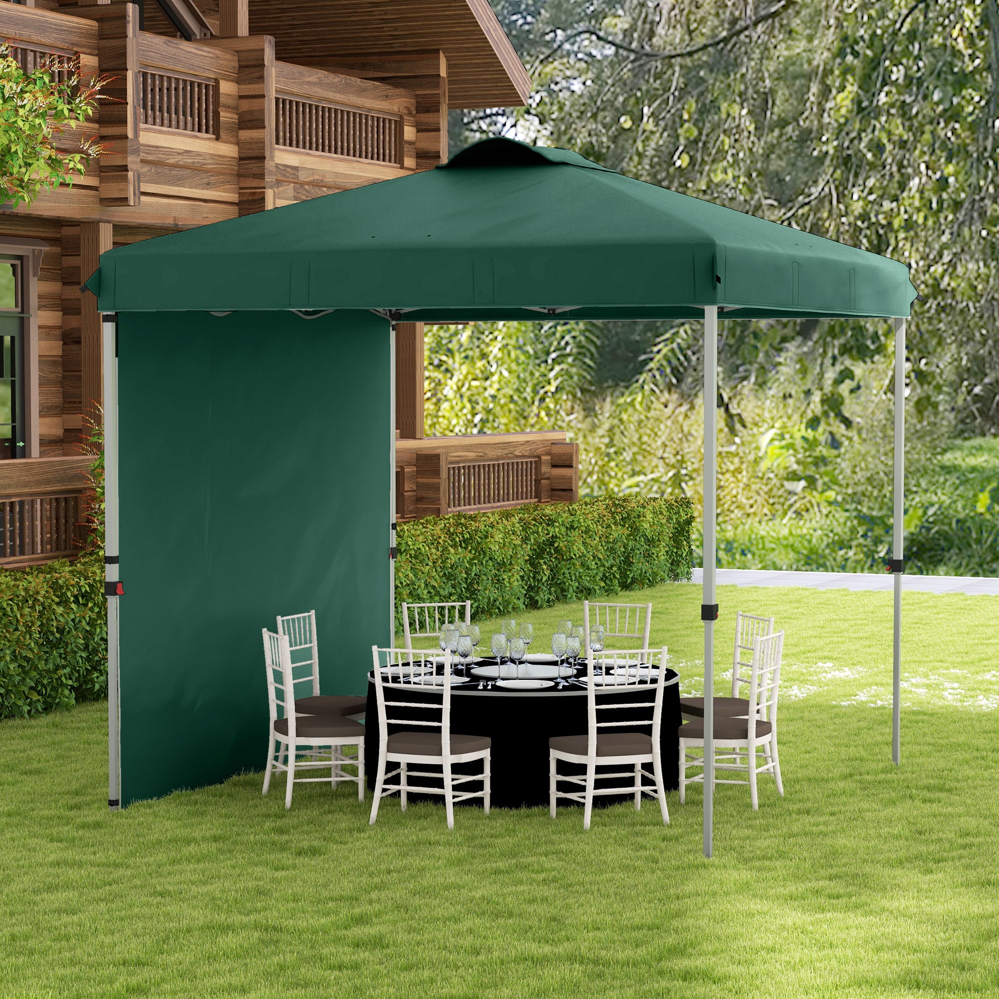 Foldable Gazebo 2.5x2.5 m Garden Canopy with 1 Side Wall Adjustable Height in 3 Levels Anti-UV Waterproof and Sandbag Green Gazebo for Outdoor Camping Parties