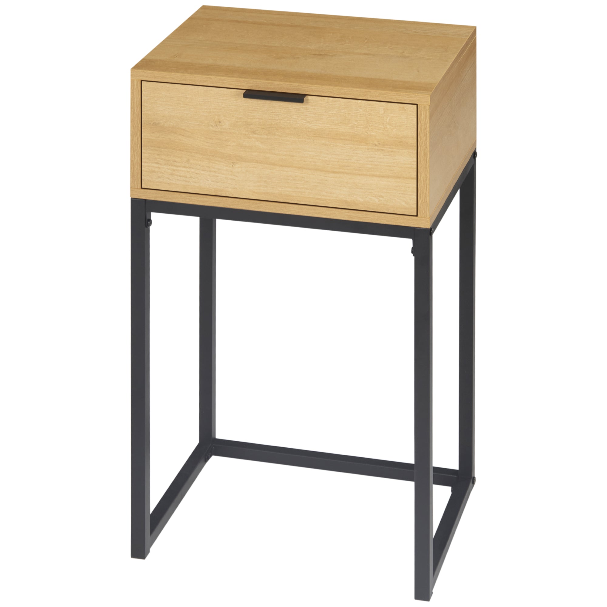 Sofa Side Table Modern End Table with Drawer and Steel Legs for Hallway Living Room Bedroom 40x30x76 cm Natural