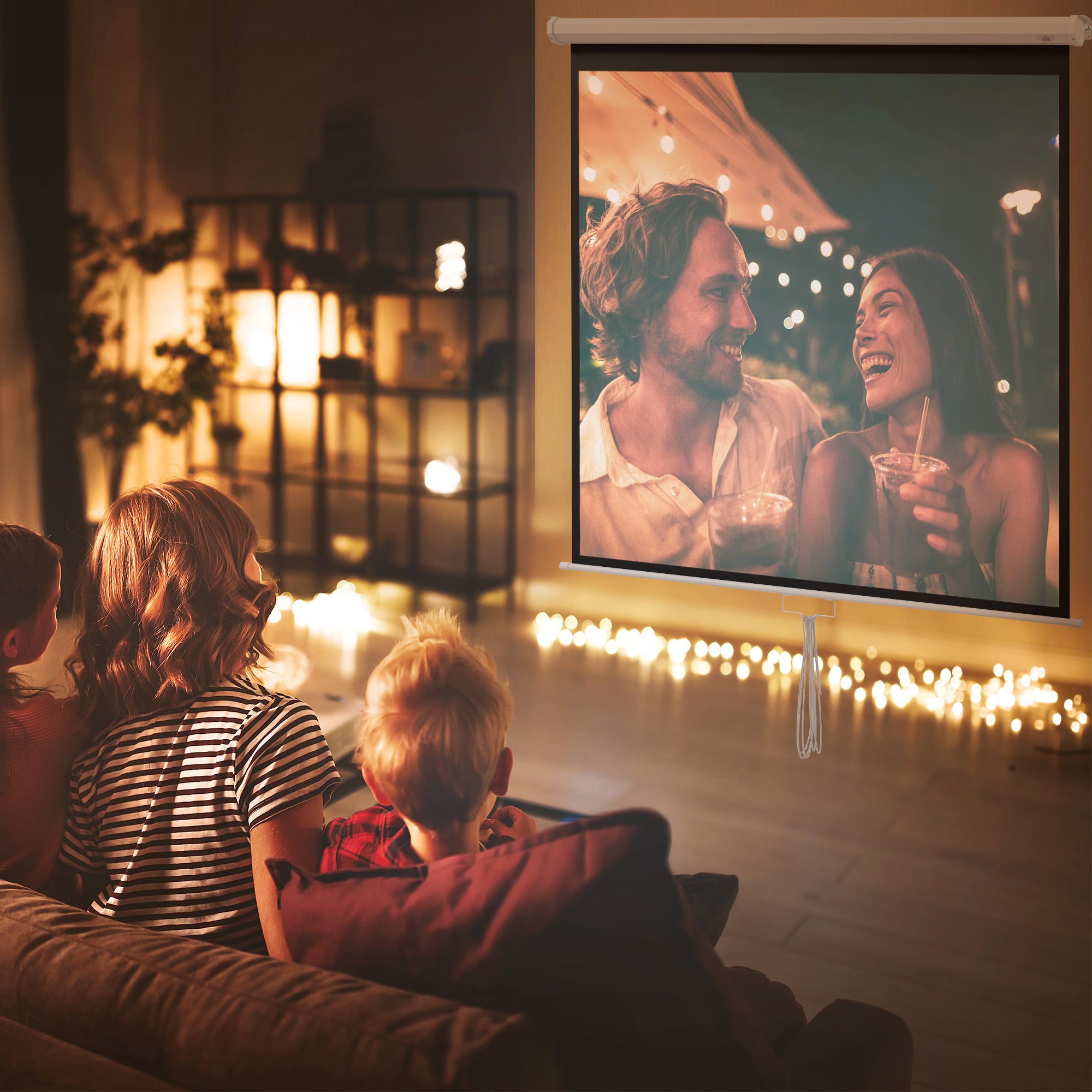 99-Inch Manual Projector Screen Portable Projection Screen 1:1 Format for Indoor and Outdoor Home Cinema Patio 178x178 cm White