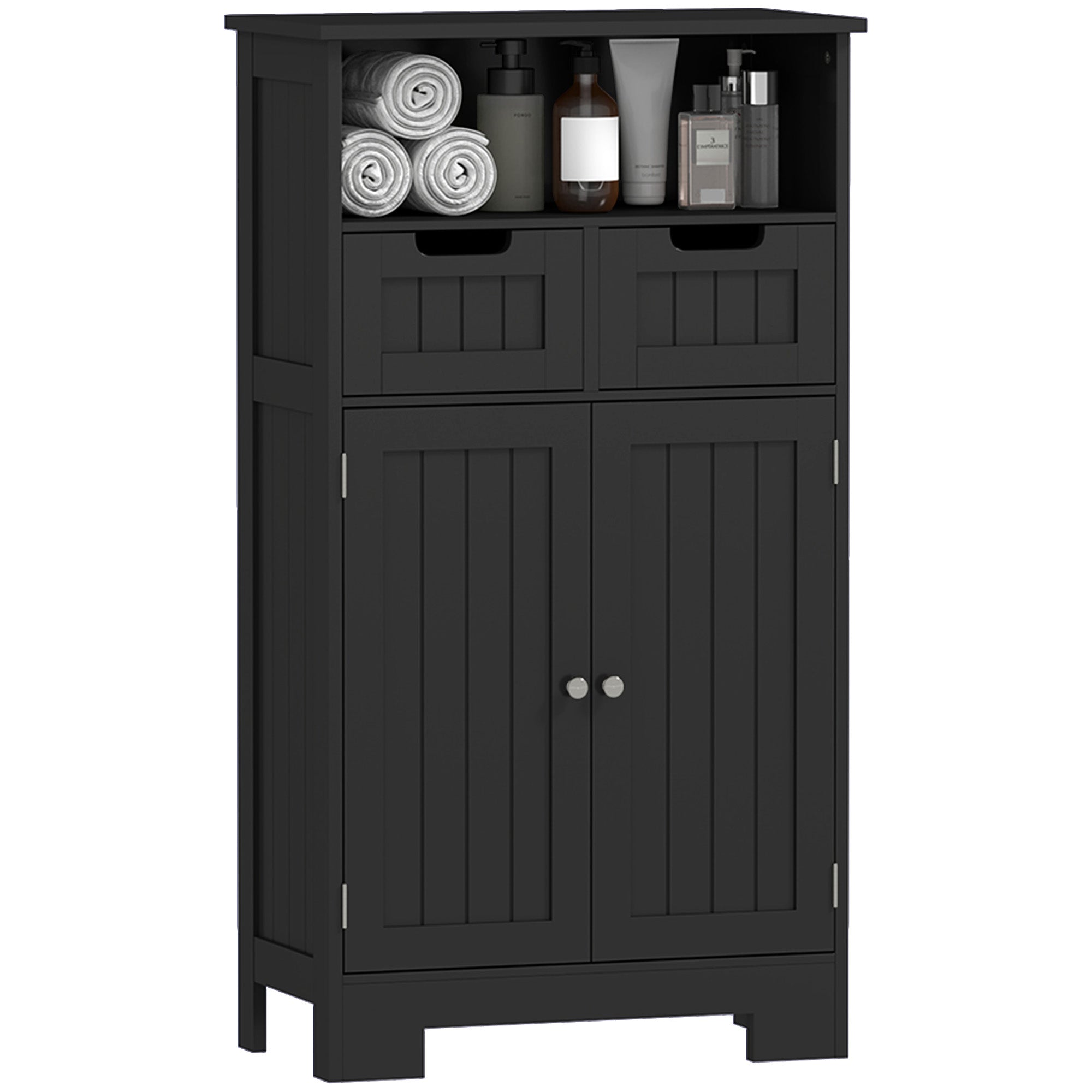 Bathroom Cabinet, Storage Cabinet with 2 Drawers, Niche, Wardrobe with Door, Adjustable Shelf, Bathroom Cabinet, Kitchen, Living Room, 60 x 30 x 109 cm, Black