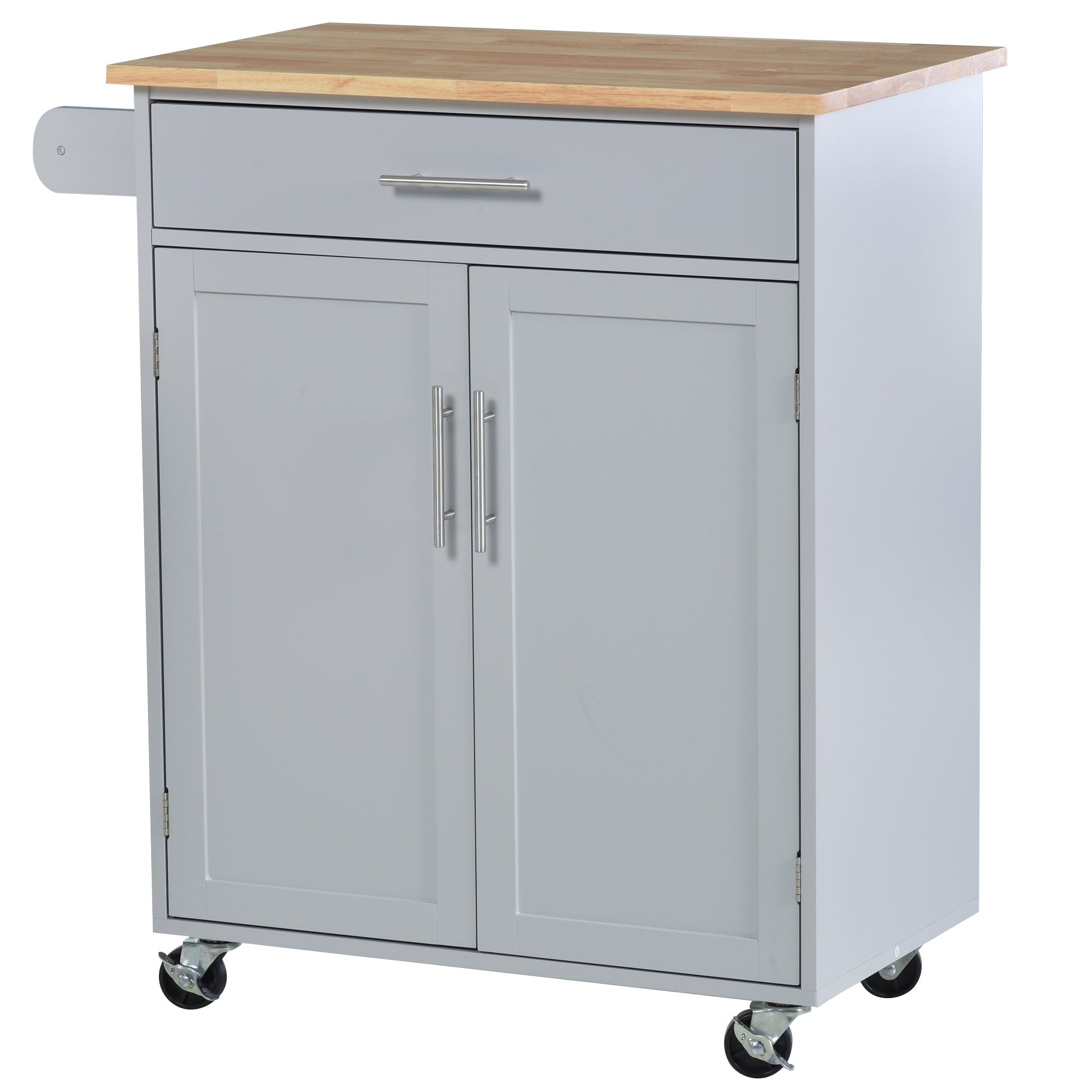 Kitchen Trolley Cart with Drawer Cupboard Towel Holder - 83cm L x 45cm W x 91.5cm H Gray