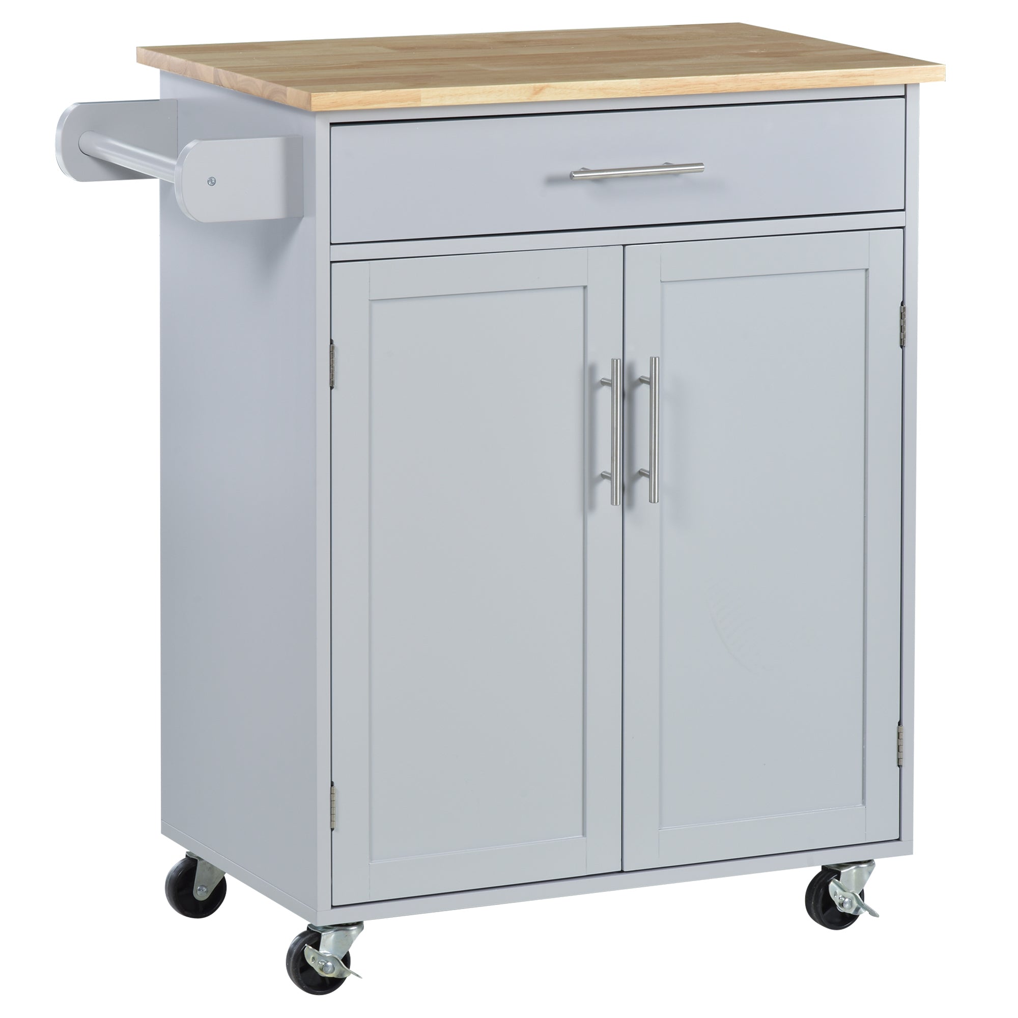 Kitchen Trolley Cart with Drawer Cupboard Towel Holder - 83cm L x 45cm W x 91.5cm H Gray