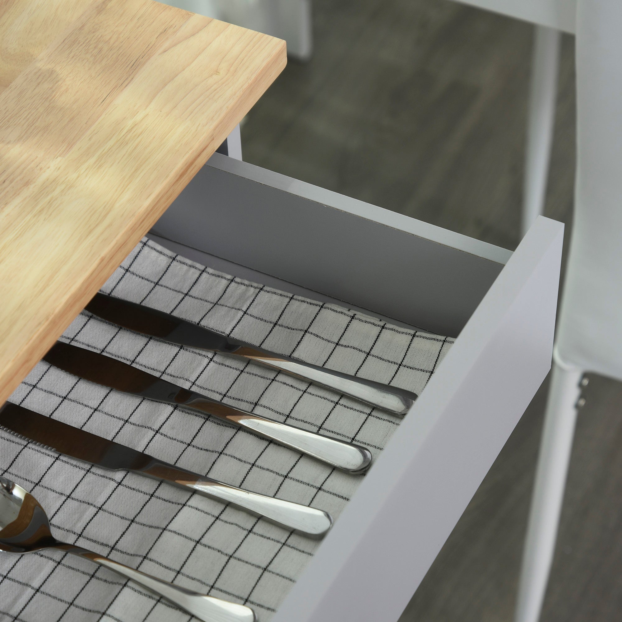 Kitchen Trolley Cart with Drawer Cupboard Towel Holder - 83cm L x 45cm W x 91.5cm H Gray