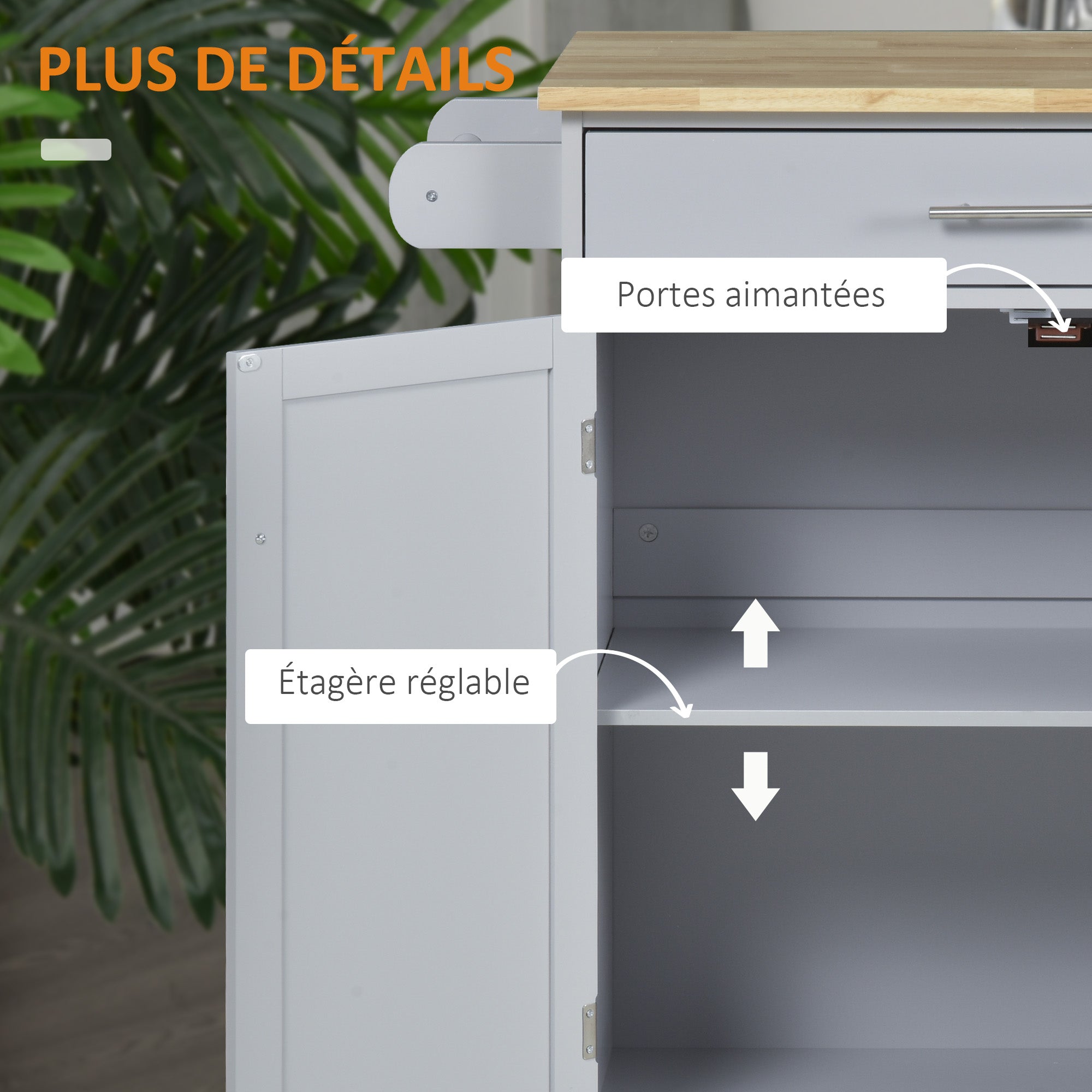 Kitchen Trolley Cart with Drawer Cupboard Towel Holder - 83cm L x 45cm W x 91.5cm H Gray