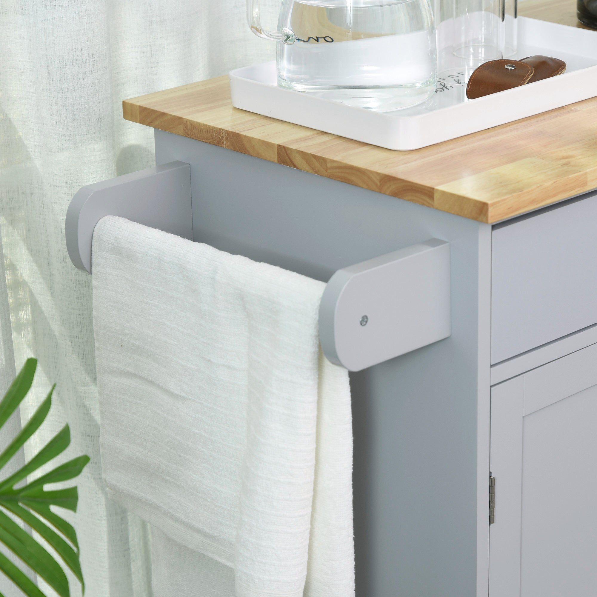 Kitchen Trolley Cart with Drawer Cupboard Towel Holder - 83cm L x 45cm W x 91.5cm H Gray